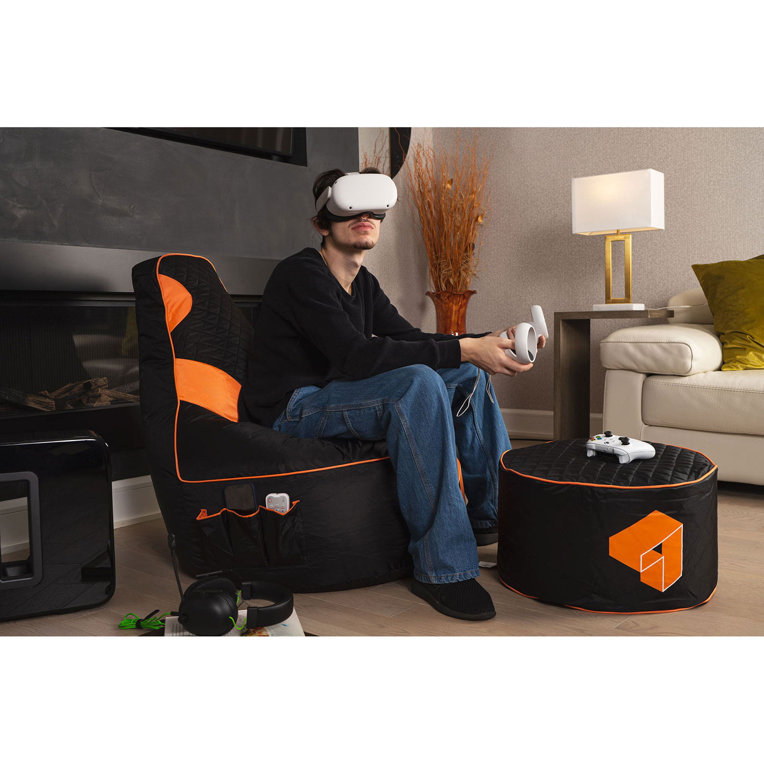 Gouchee Home Siteazee Polyester Pouf - Orange