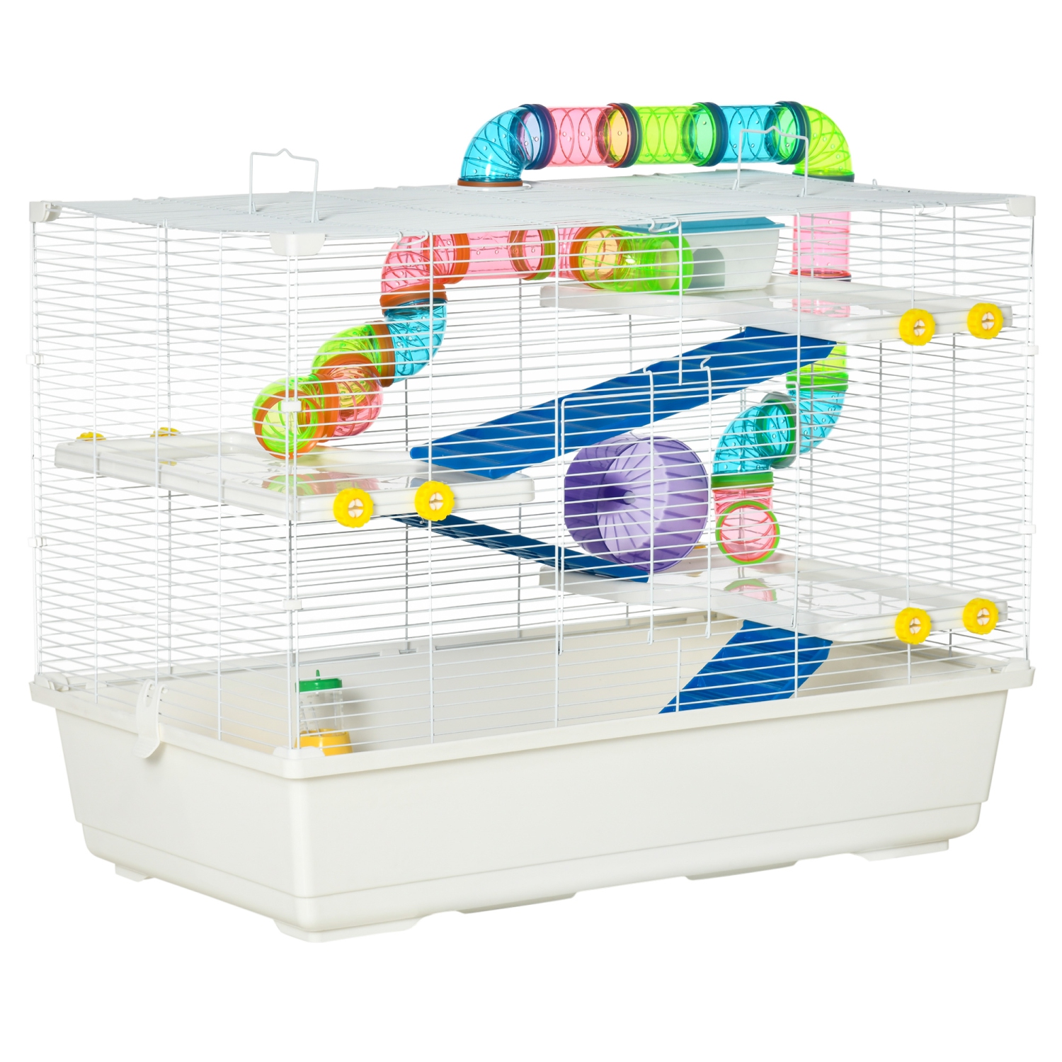 PawHut Hamster Cage, Gerbil Haven, Multi-storey Rodent House, Small Animal  Habitats, Large Hide-out, w/ Water Bottle, Tubes, Exercise Wheel, Food  Dish, Ramp, Shower Room, Light Blue 