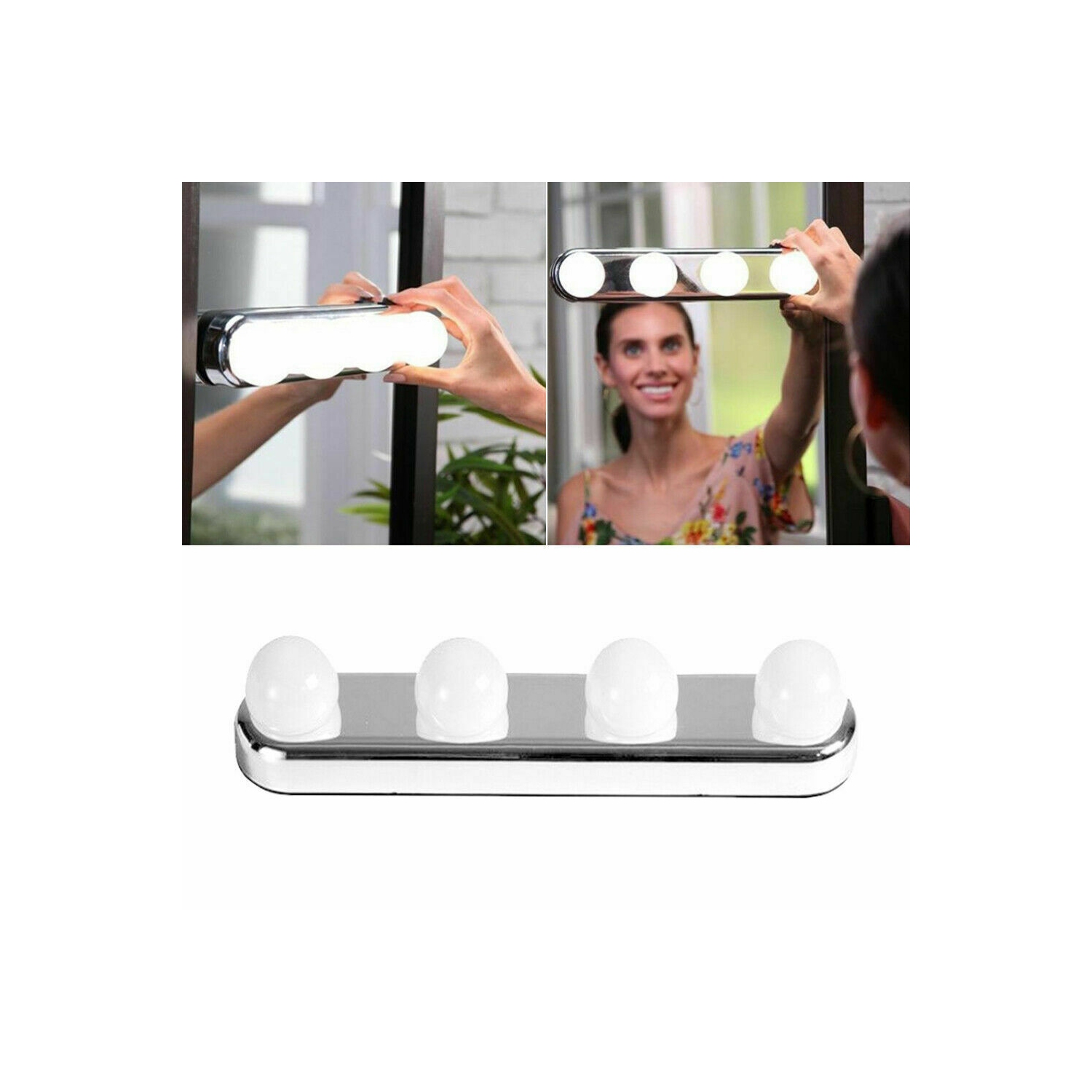 ISTAR Portable LED Lights for Vanity Mirror - Battery Operated Wireless Vanity Lights - Suction Cup Stick On 4 Super Bright Bulbs LED Vanity Light