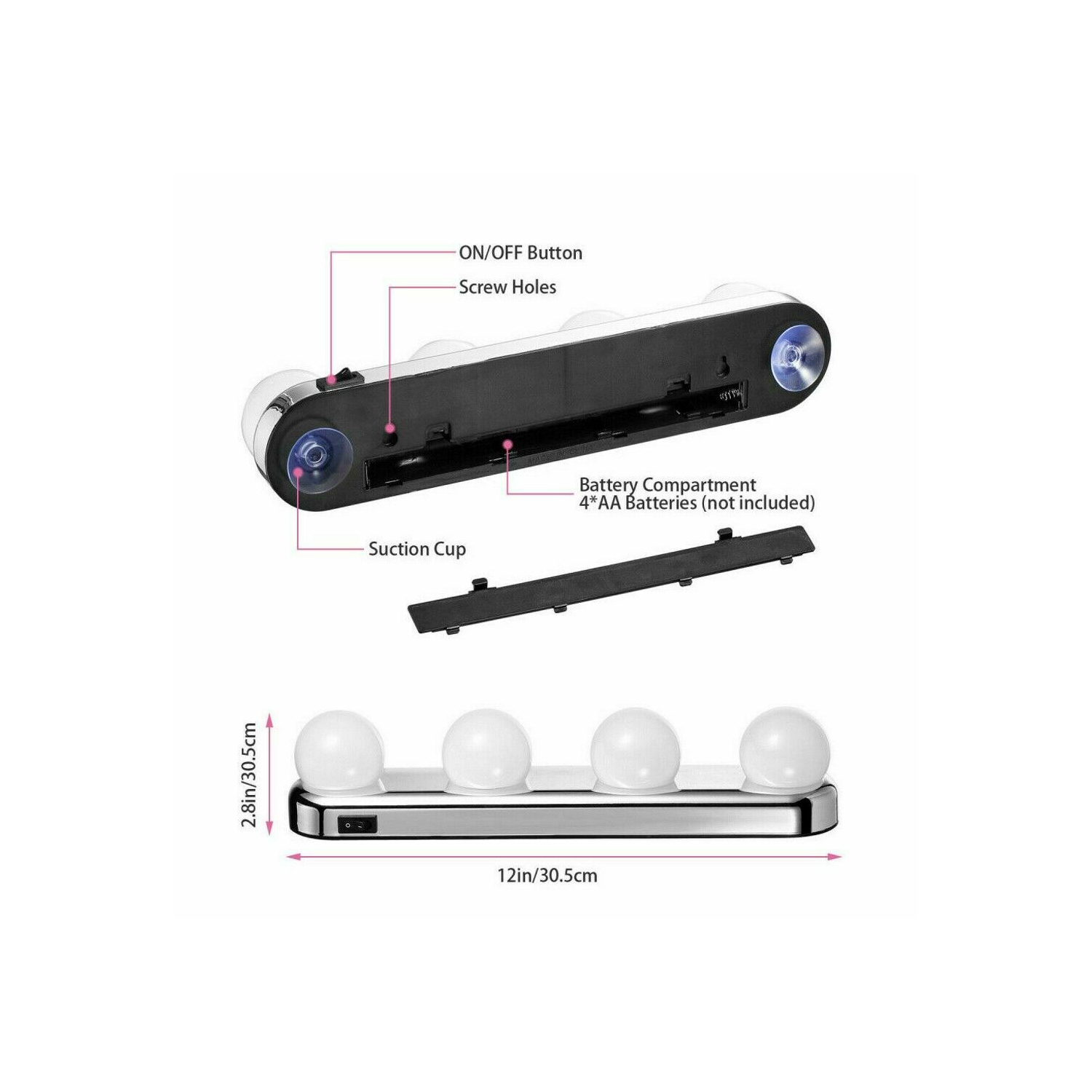 ISTAR Portable LED Lights for Vanity Mirror - Battery Operated Wireless Vanity Lights - Suction Cup Stick On 4 Super Bright Bulbs LED Vanity Light