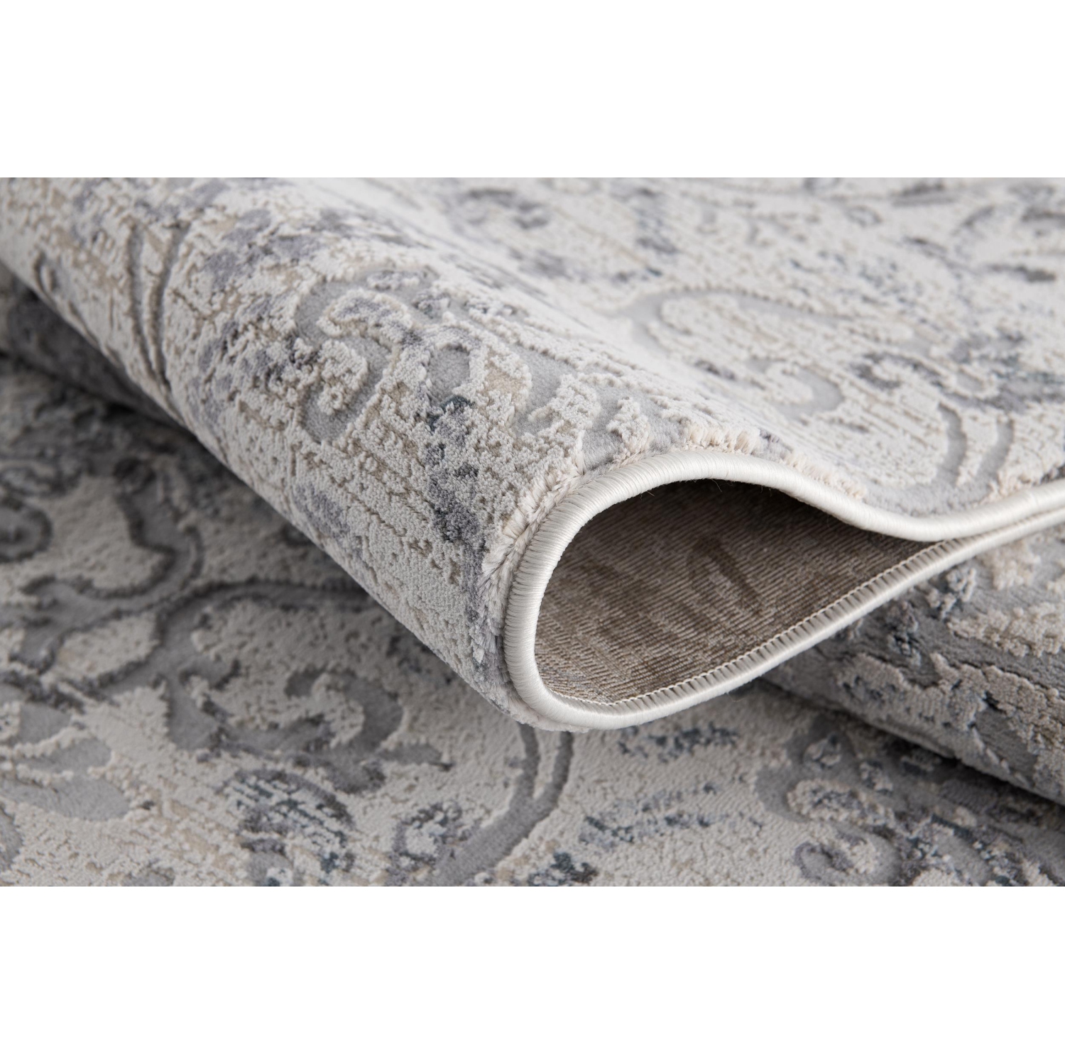 Tapis d'intérieur transitionnel Civita vieilli damassé beige/gris branche