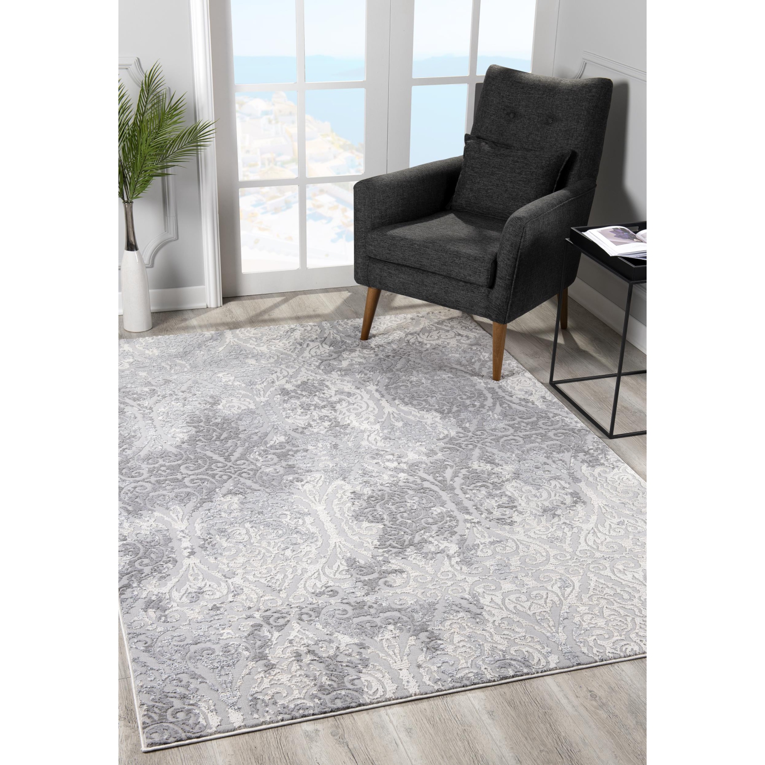 Rug Branch Serica Transitional Distressed Damask Grey/Beige Indoor Area Rug