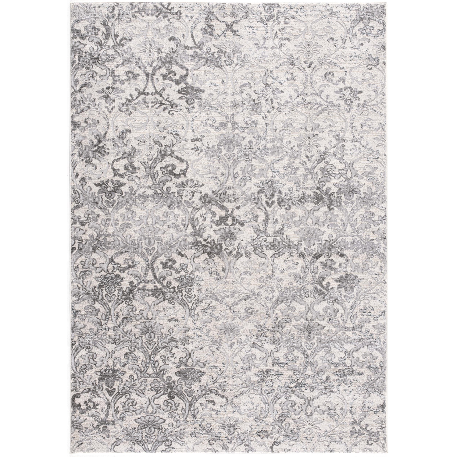 Tapis d'intérieur transitionnel Civita vieilli damassé beige/gris branche