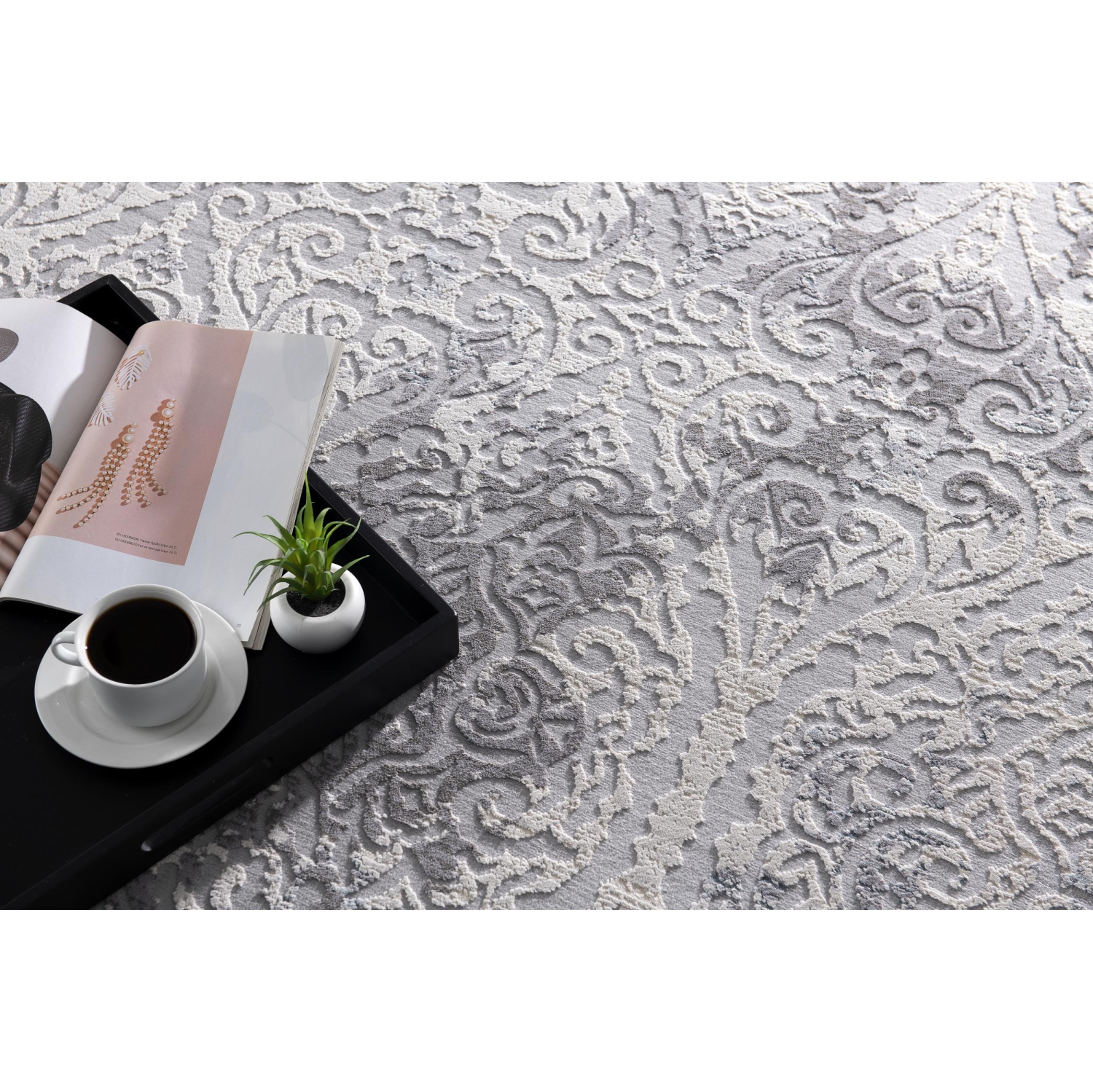 Rug Branch Serica Transitional Distressed Damask Grey/Beige Indoor Area Rug