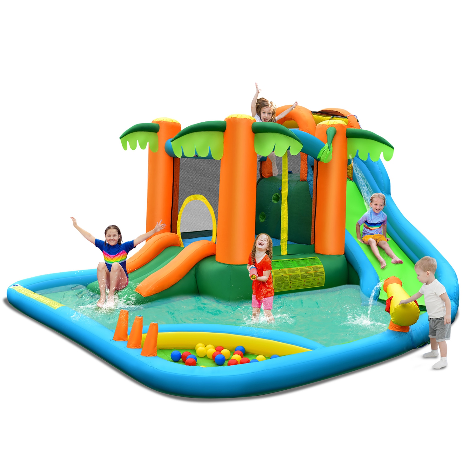 Niche gonflable Water Slide Park pour enfants de Costway avec souffleuse à main améliorée exclue