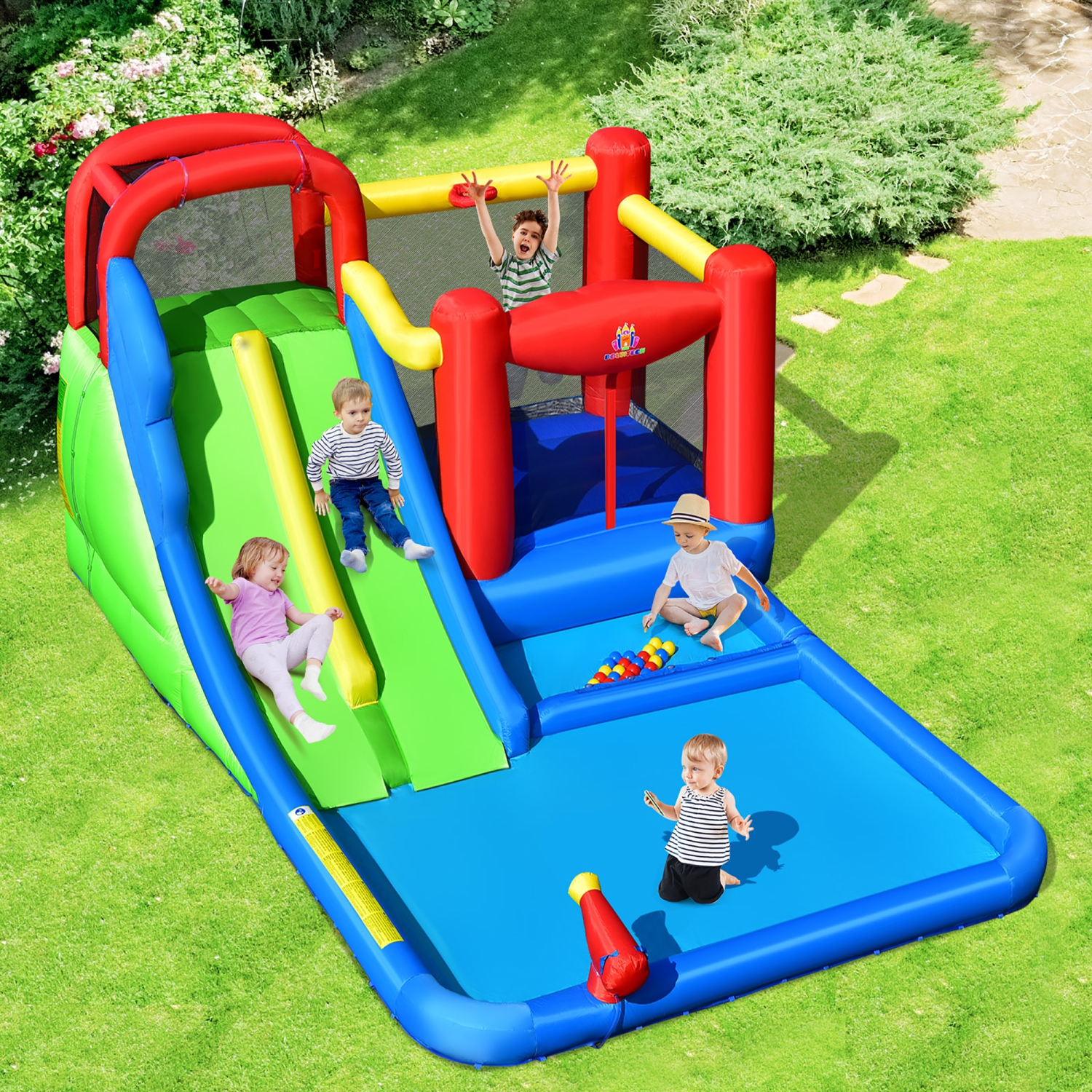 Costway Inflatable Water Slide Kids Jumping Bounce Castle w/ Ocean Balls Blower Excluded