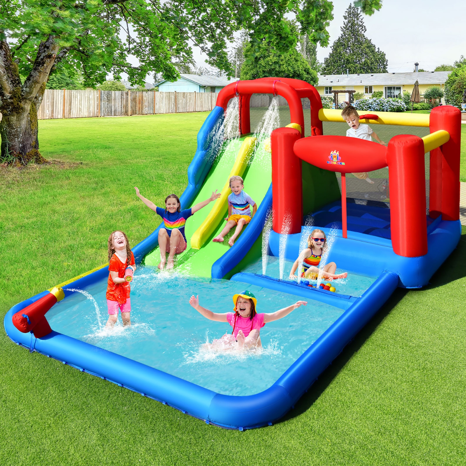 Costway Inflatable Water Slide Kids Jumping Bounce Castle w/ Ocean Balls Blower Excluded