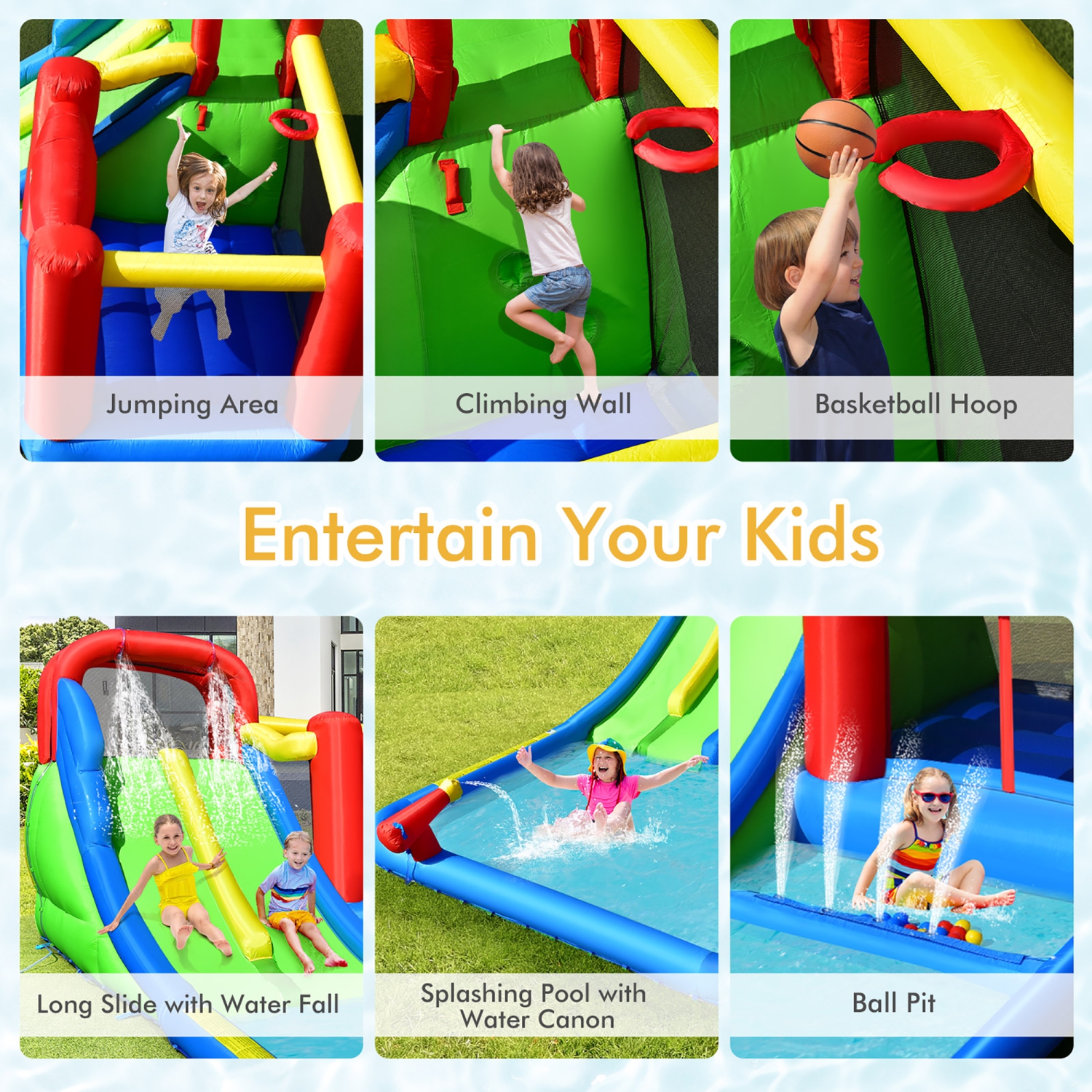 Costway Inflatable Water Slide Kids Jumping Bounce Castle w/ Ocean Balls Blower Excluded