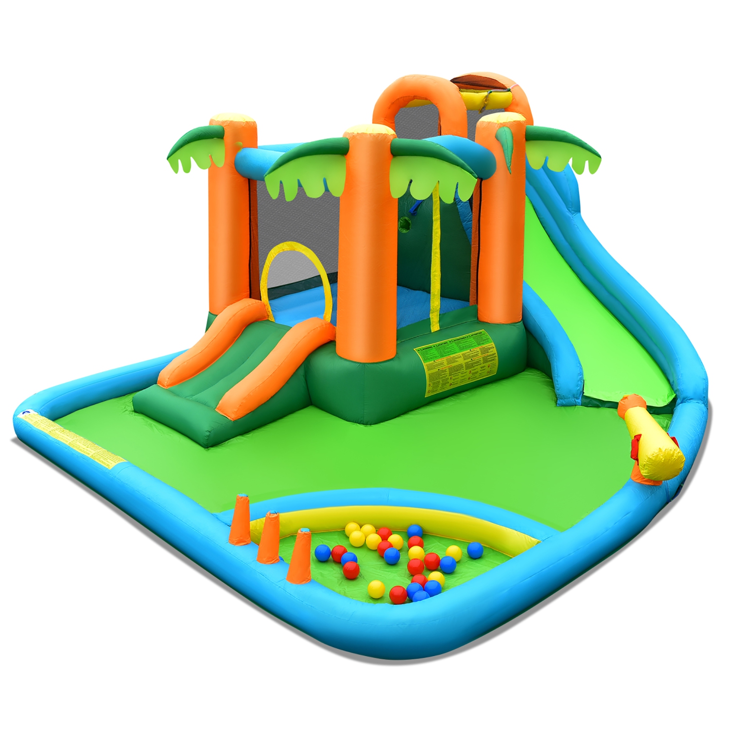 Costway Inflatable Water Slide Park Kid Bounce House w/ Upgraded Handrail & 780W Blower