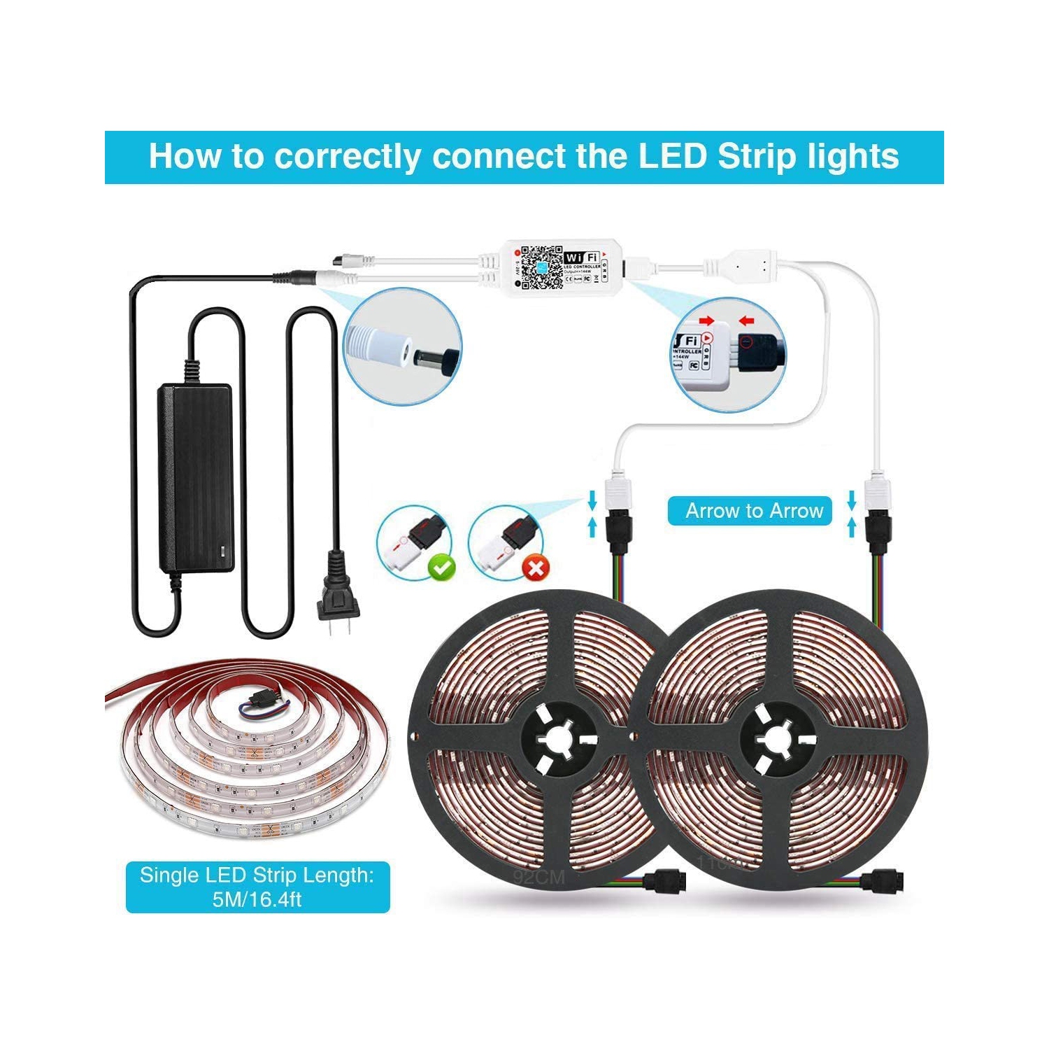 5050 Veilleuses à bande LED, 32,8 pieds RGB Gaming WiFi Bande LED à changement de couleur Fonctionne avec Alexa et Google Home, Éclairage sous le