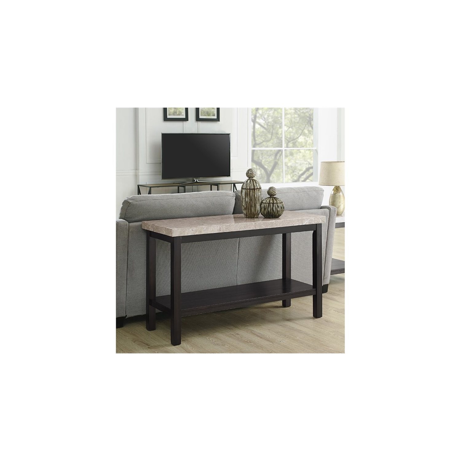 Table de Picket House Furnishings avec dessus en marbre Caleb, fini expresso