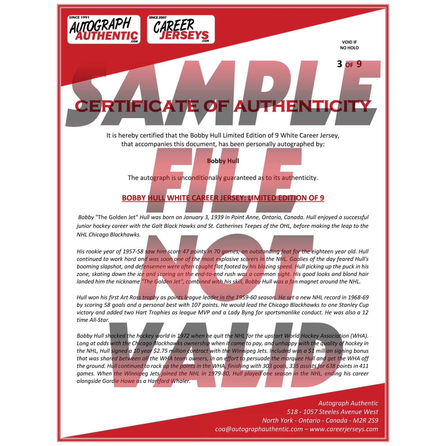 Gordie Howe Career Jersey Signed - Ltd Ed 199 - Detroit Red Wings