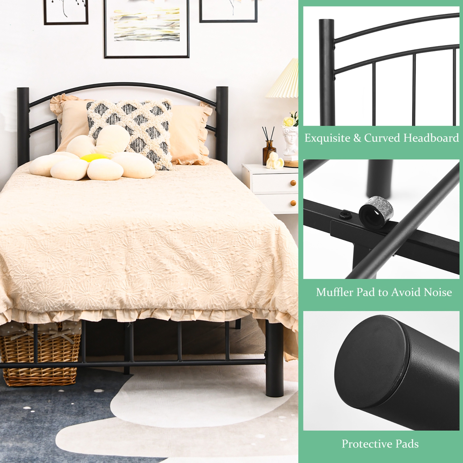 Costway Twin\Full\Queen Size Metal Bed Frame Platform Mattress Foundation W/Headboard Footboard