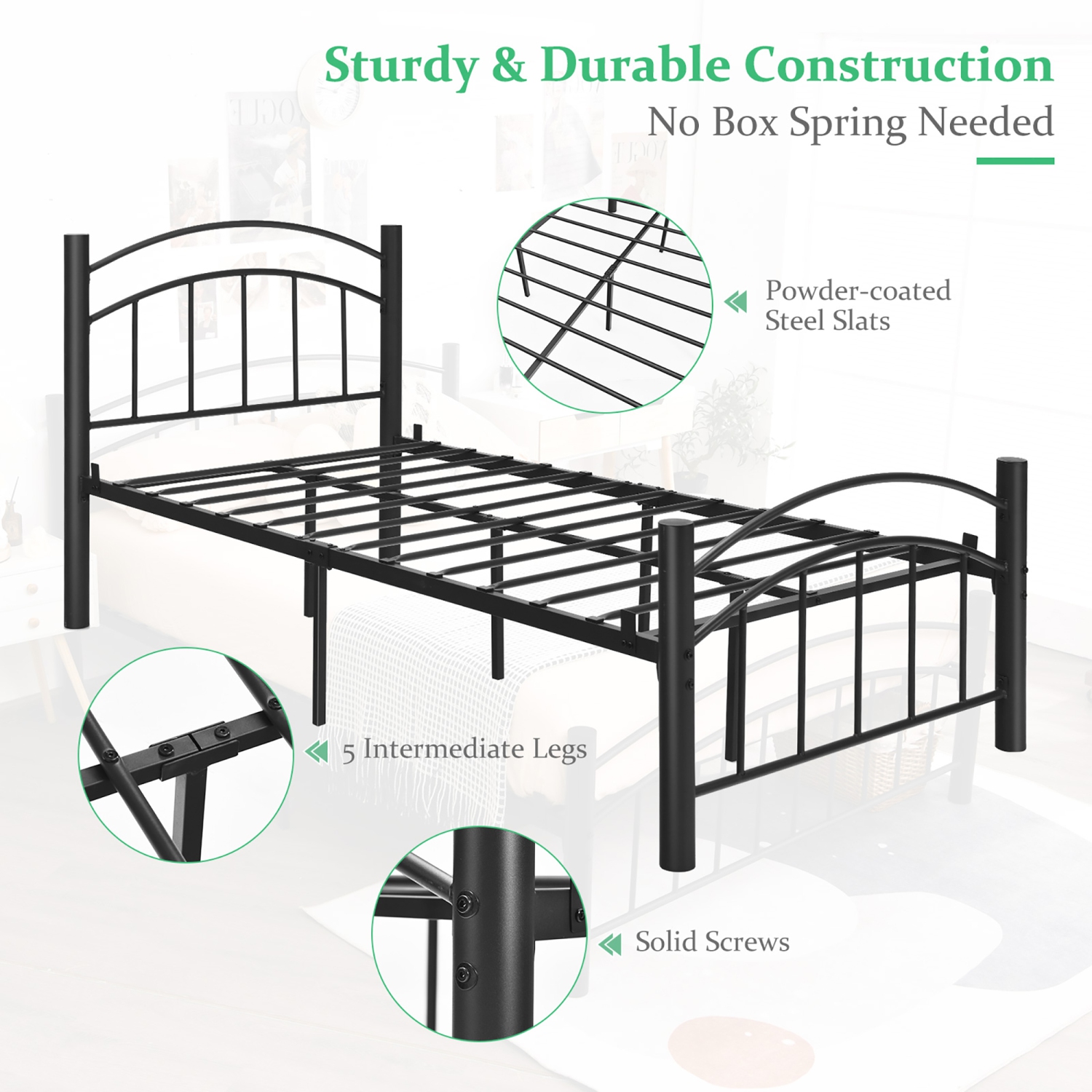 Costway Twin\Full\Queen Size Metal Bed Frame Platform Mattress Foundation W/Headboard Footboard