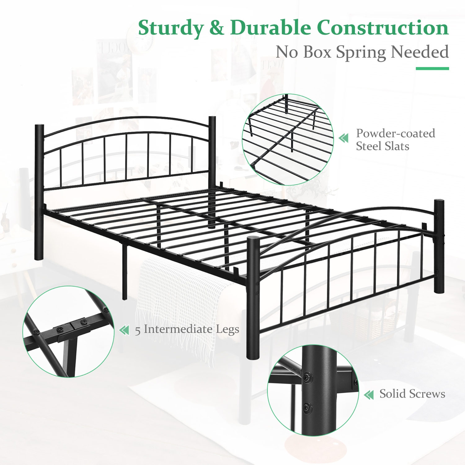Costway Twin\Full\Queen Size Metal Bed Frame Platform Mattress Foundation W/Headboard Footboard