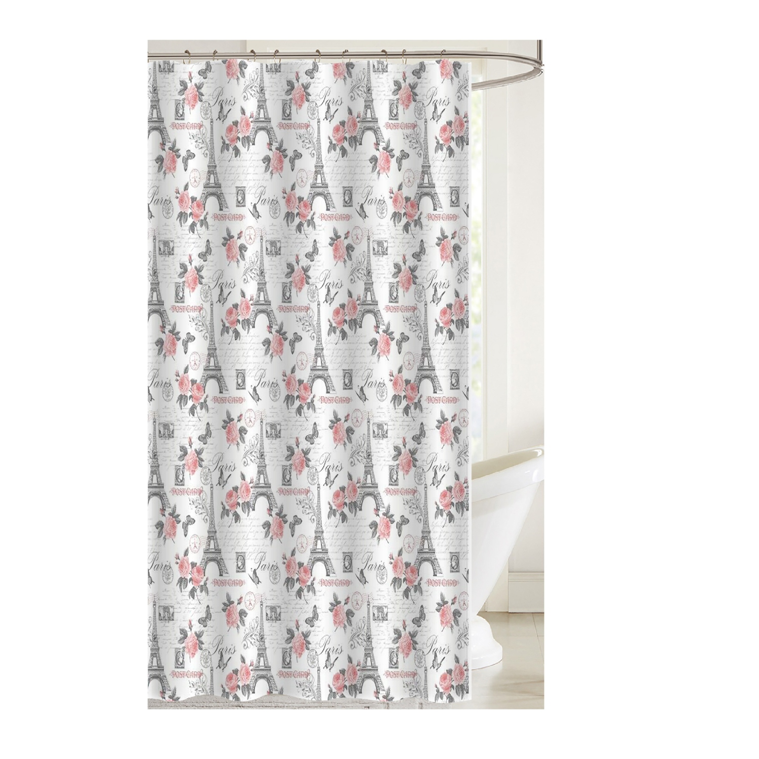 Printed Canvas Shower Curtain With Roller Hooks