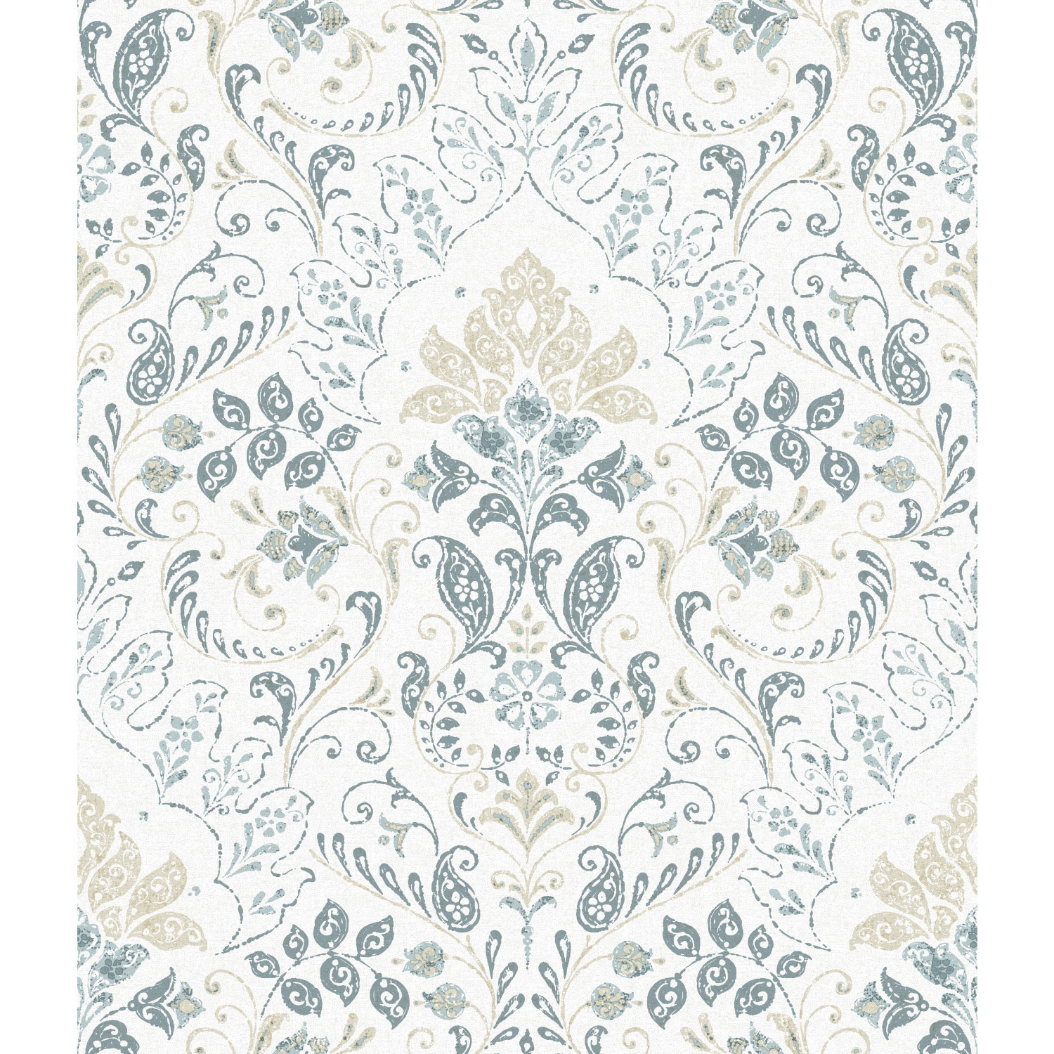 Papier peint autocollant avec motif damassé persan de RoomMates - Bleu