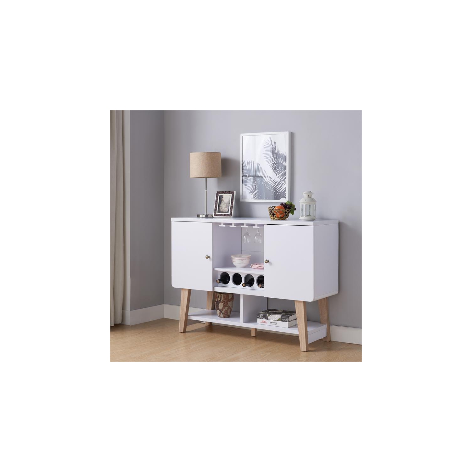 Buffet moderne en bois pour 4 bouteilles Nico de Furniture of America en blanc
