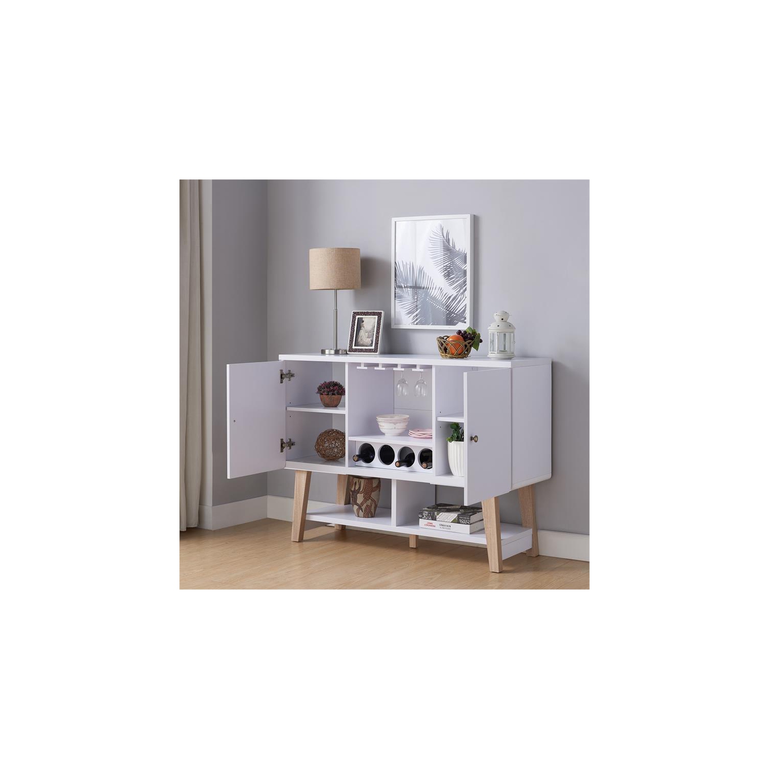 Buffet moderne en bois pour 4 bouteilles Nico de Furniture of America en blanc