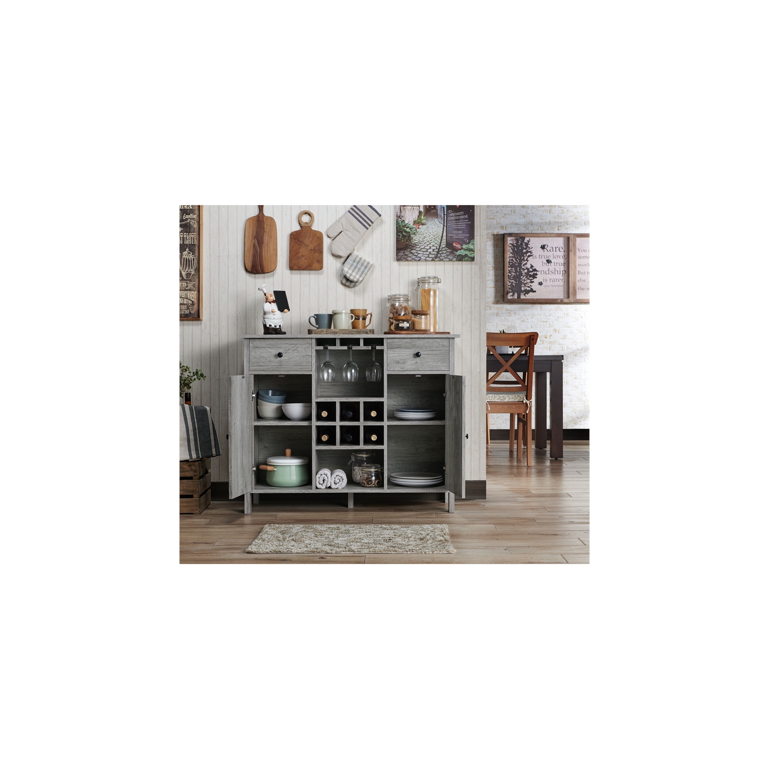 Furniture of America Claus Wood Multi-Storage Buffet Server in Vintage Gray Oak