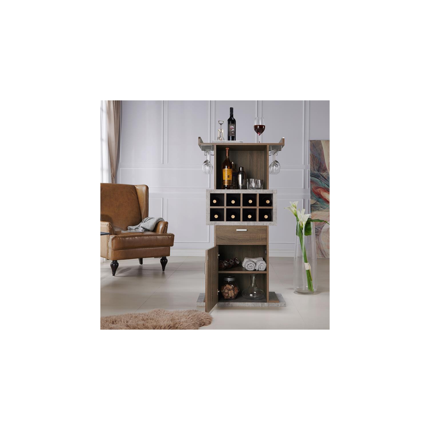 Furniture of America Orville Modern Wood Multi-Storage Buffet in Chestnut Brown