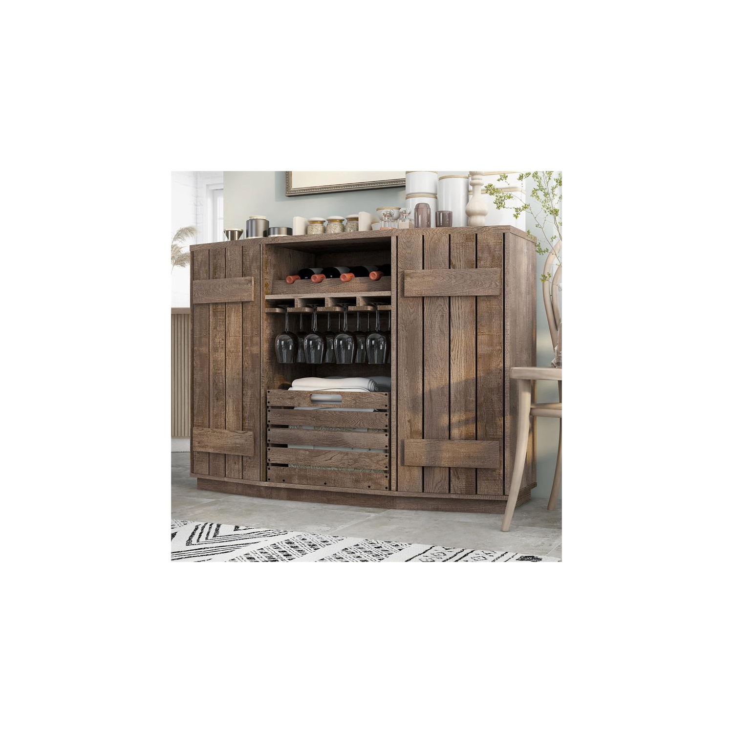 Furniture of America Layfield Wood Multi-Storage Buffet in Reclaimed Oak