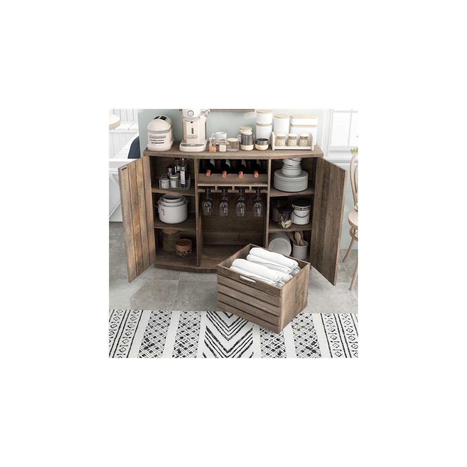 Furniture of America Layfield Wood Multi-Storage Buffet in Reclaimed Oak