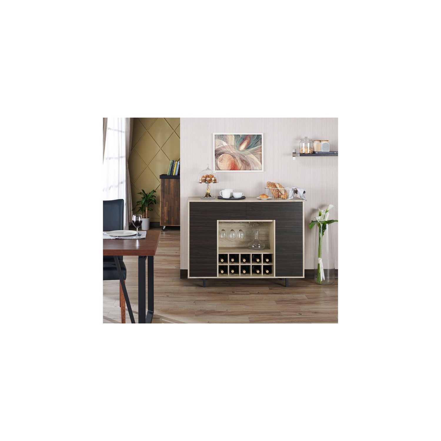 Furniture of America Tarian Wood 10-Bottle Buffet Server in Natural Oak