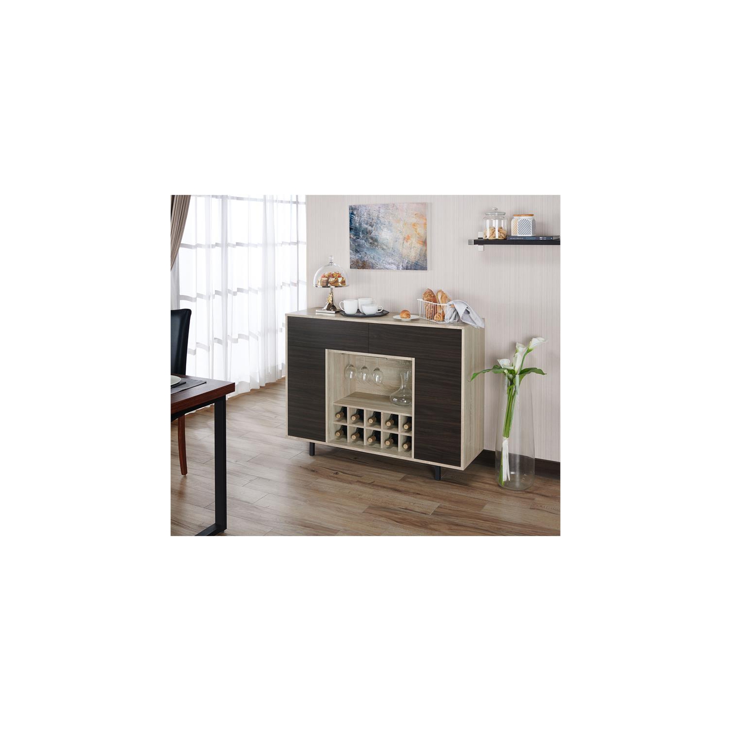 Furniture of America Tarian Wood 10-Bottle Buffet Server in Natural Oak