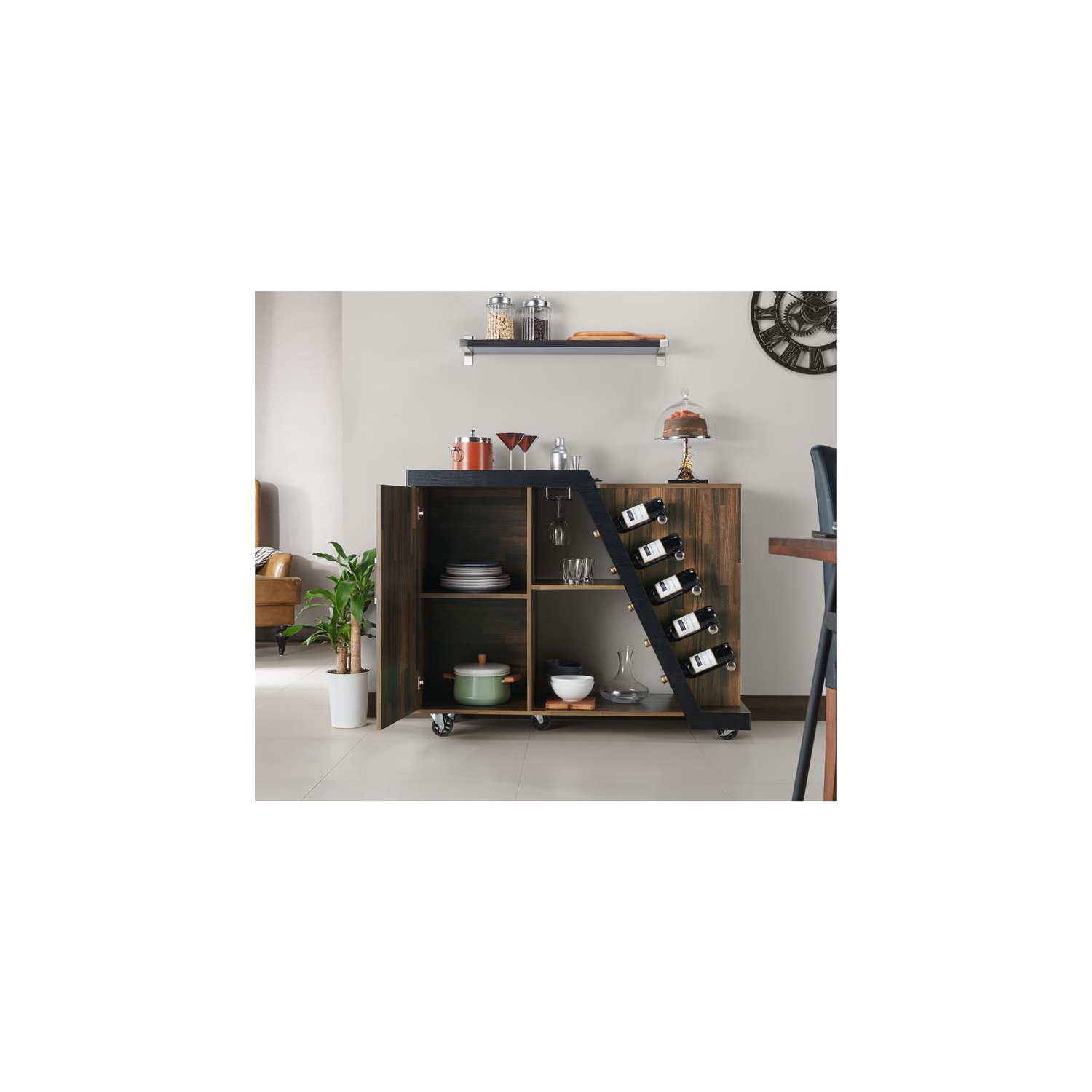 Furniture of America Ando Contemporary Wood Buffet with Casters in Light Hickory