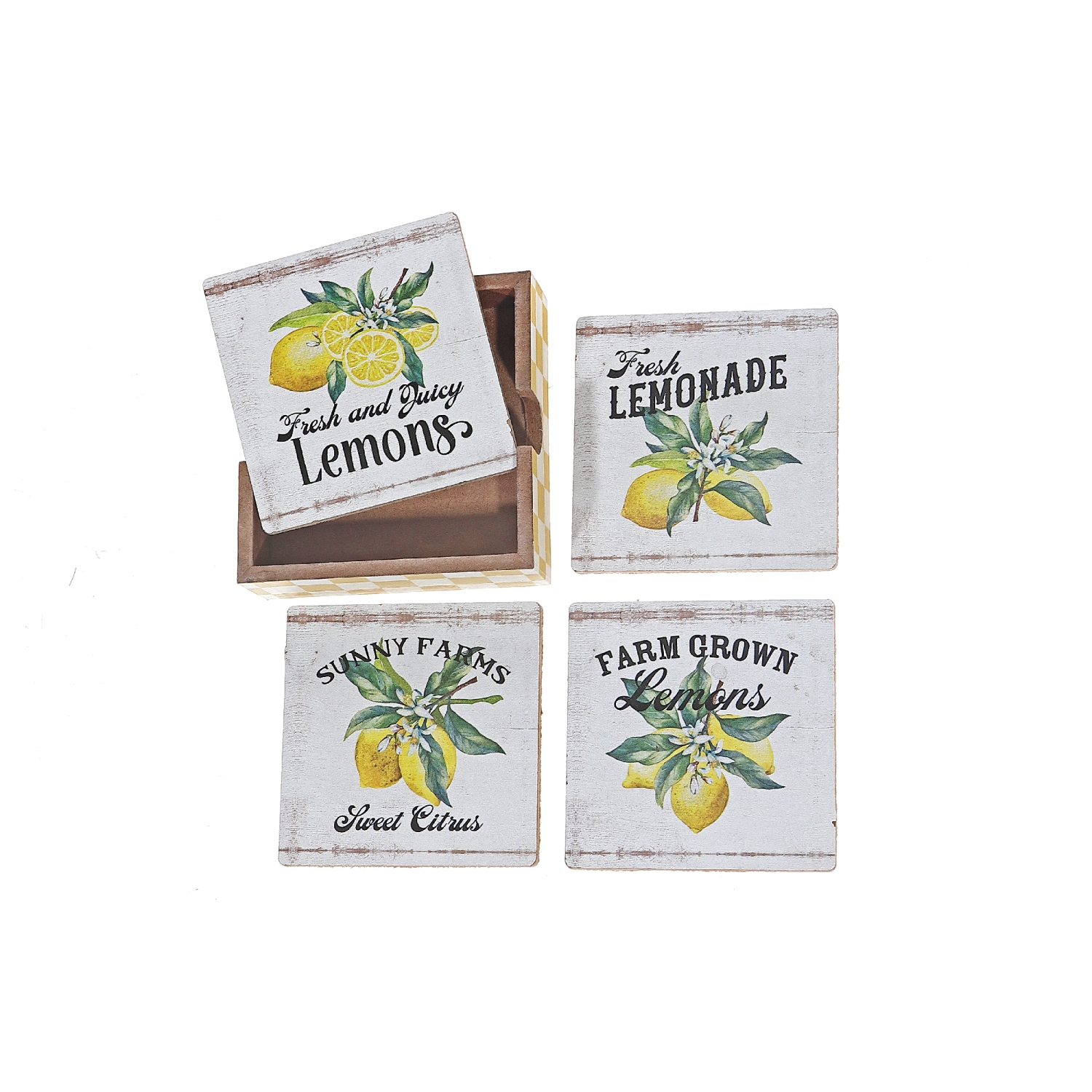 Ensemble De 4 Coaster En Bois Avec Support