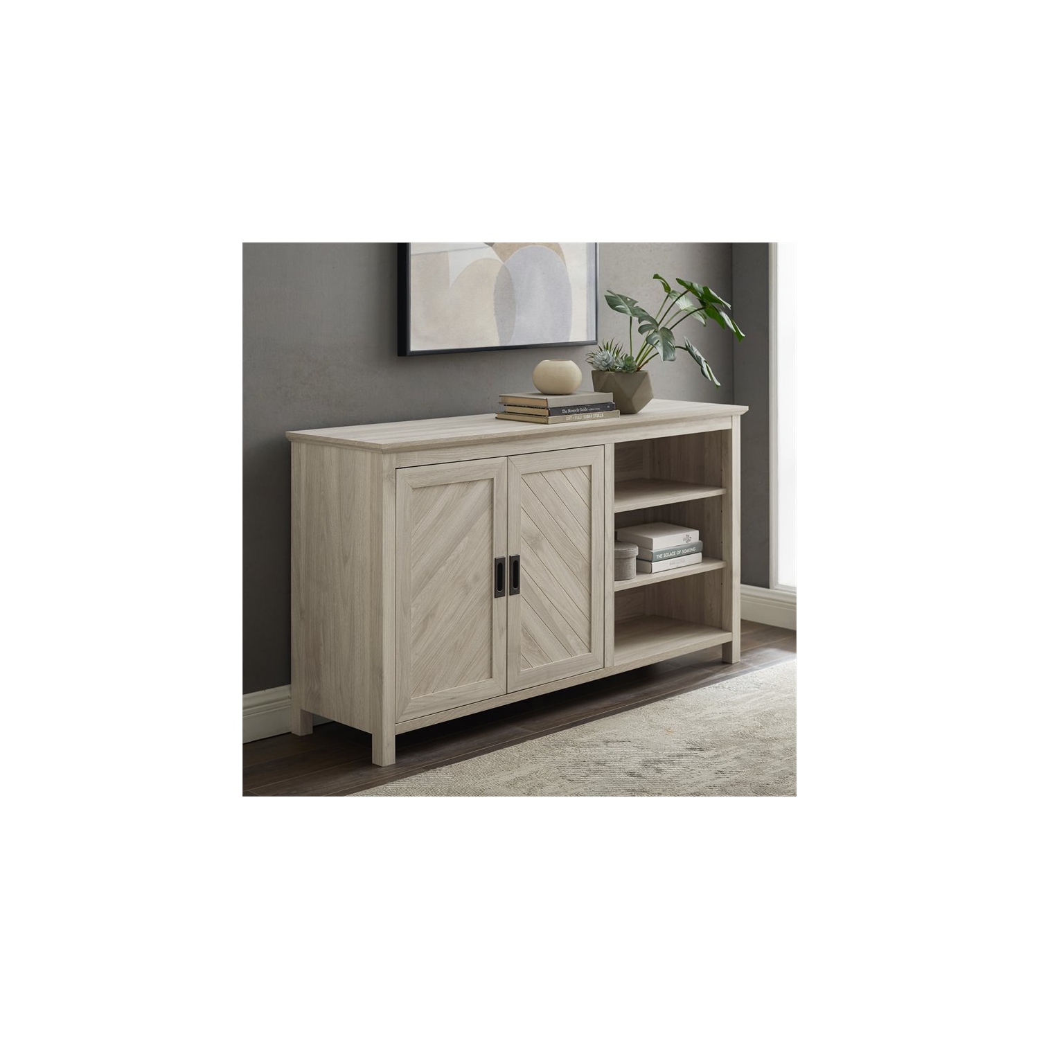 Pemberly Row Mid-Century 58" 2 Door Angled Groove Sideboard