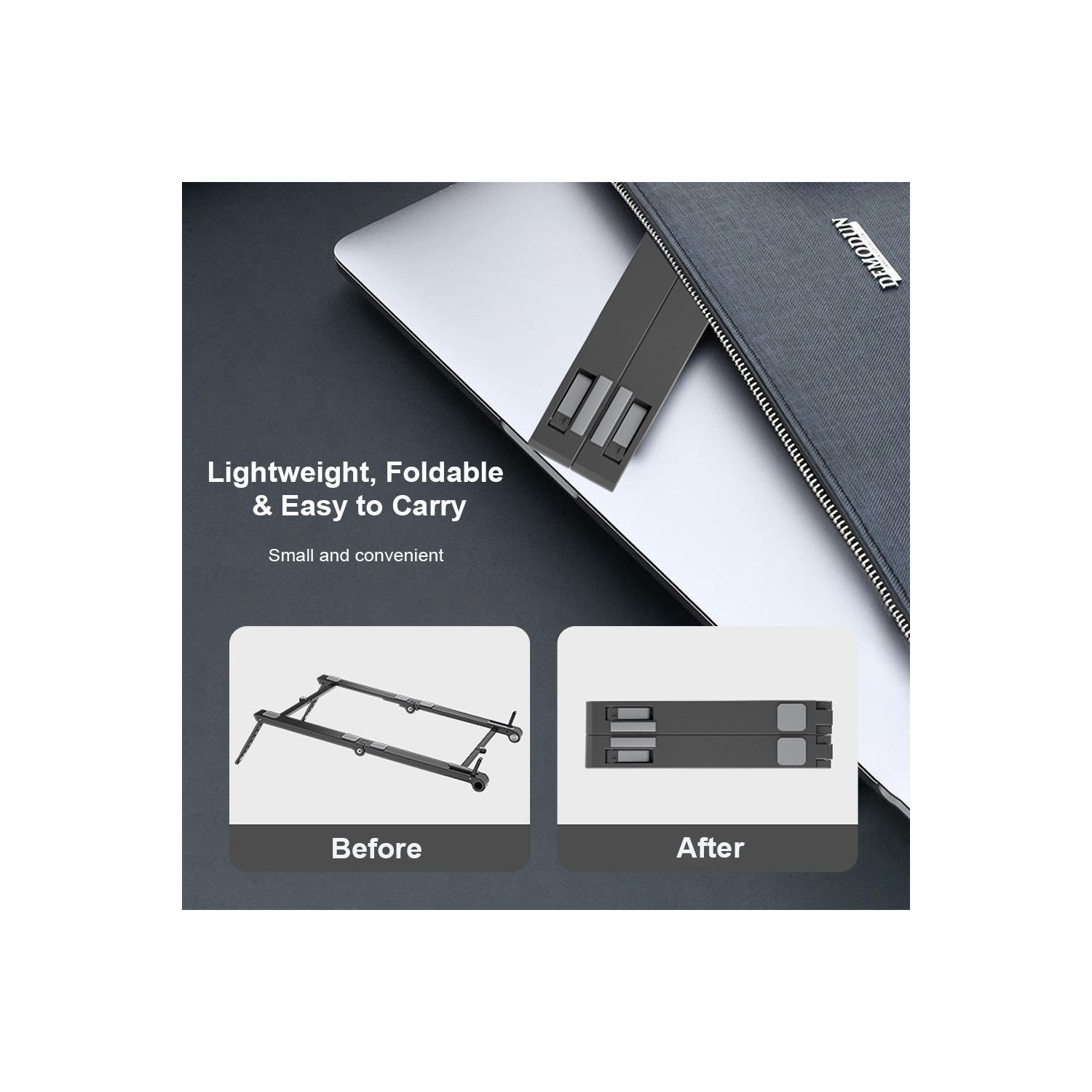 Support pour ordinateur portable réglable pliable 3 en 1, support de téléphone pour tablette multi-usages pour bureau à domicile - Moustache