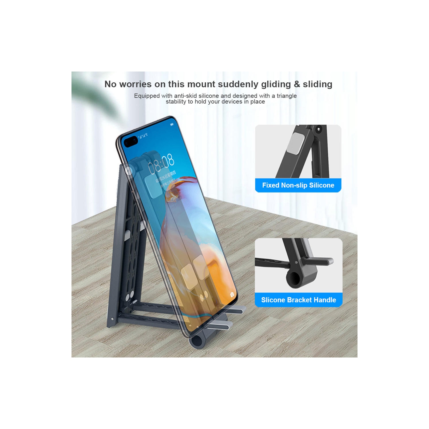 Support pour ordinateur portable réglable pliable 3 en 1, support de téléphone pour tablette multi-usages pour bureau à domicile - Moustache