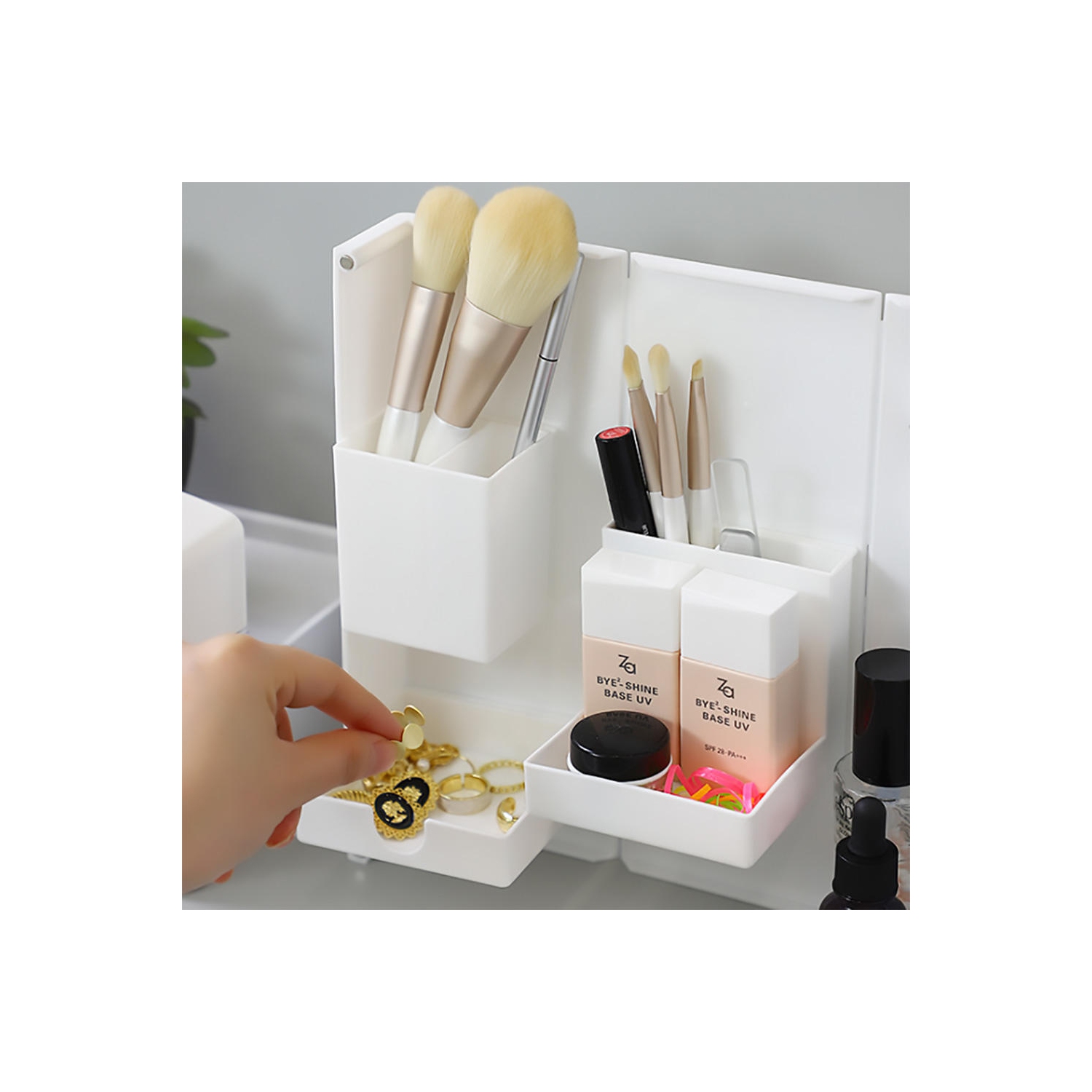 Plastic Desktop Foldable Adjustable Stationery Holder Desk Organizer Storage For Home Office School , White - Moustache®