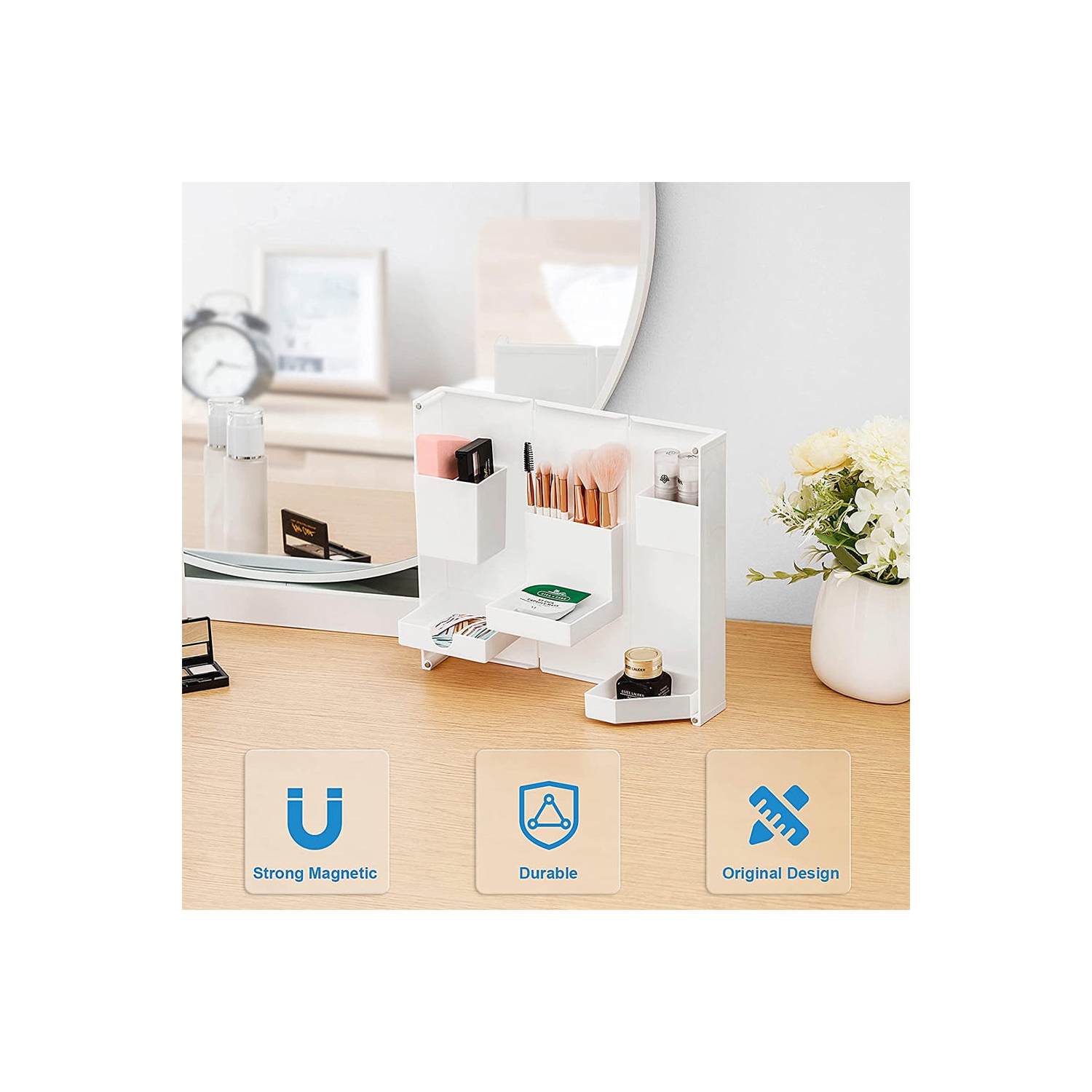 Plastic Desktop Foldable Adjustable Stationery Holder Desk Organizer Storage For Home Office School , White - Moustache®