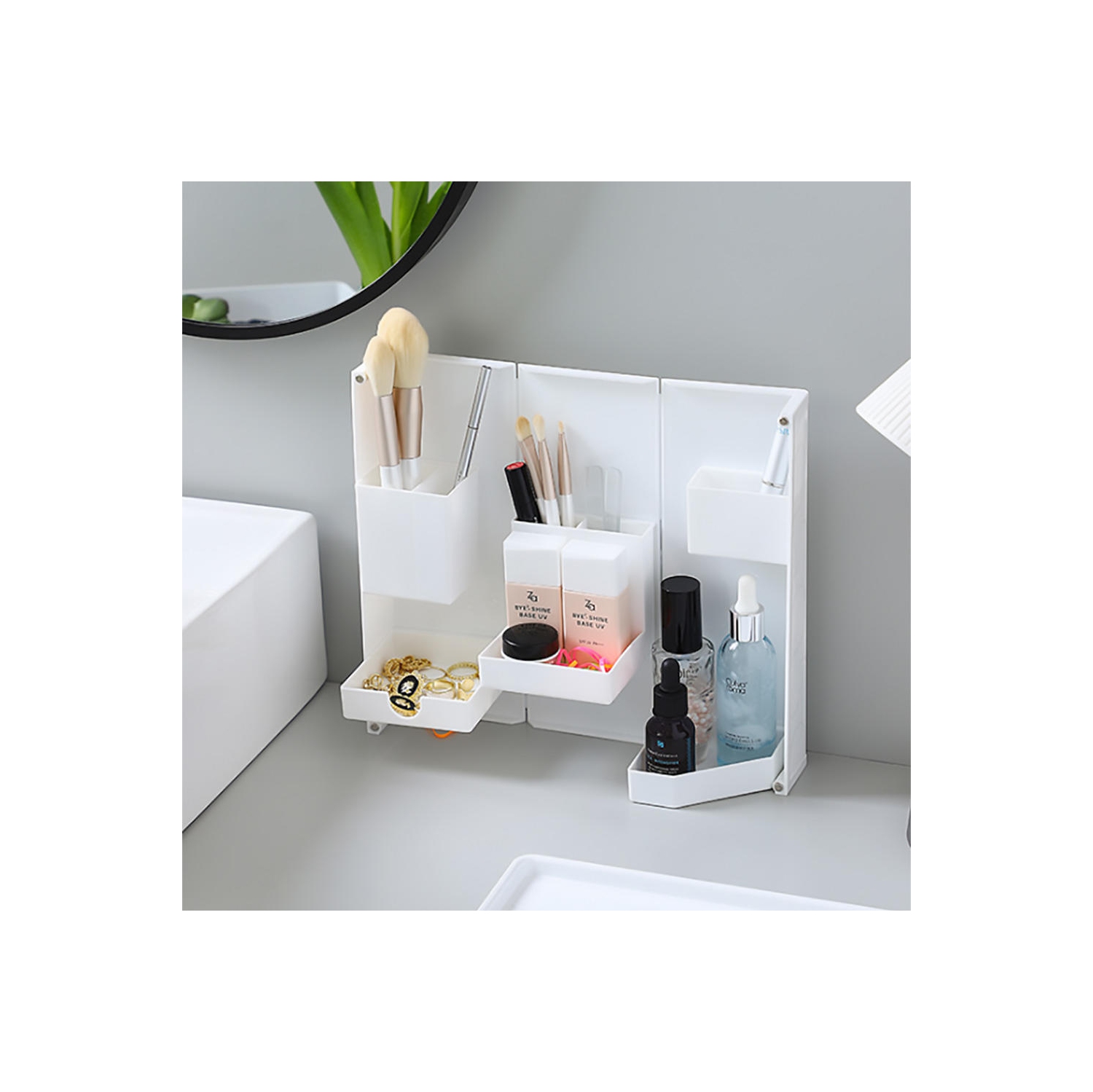 Plastic Desktop Foldable Adjustable Stationery Holder Desk Organizer Storage For Home Office School , White - Moustache®