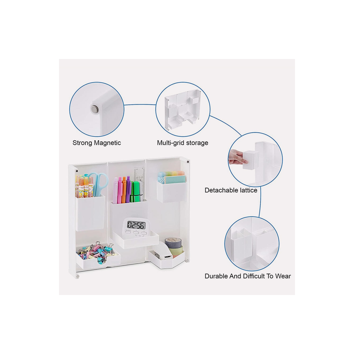 Plastic Desktop Foldable Adjustable Stationery Holder Desk Organizer Storage For Home Office School , White - Moustache®