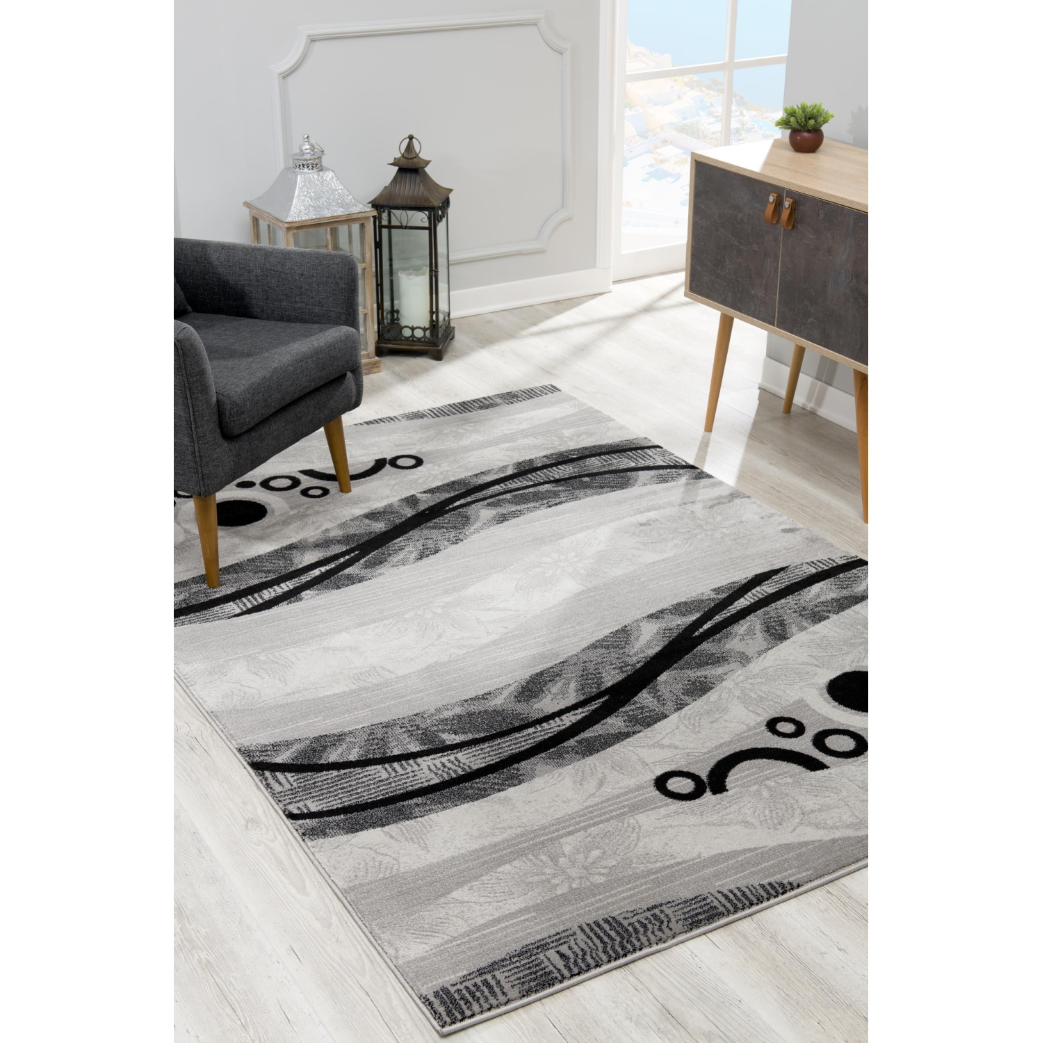 Rug Branch Eliam Contemporary Abstract Wave Grey/Black Indoor Area Rug