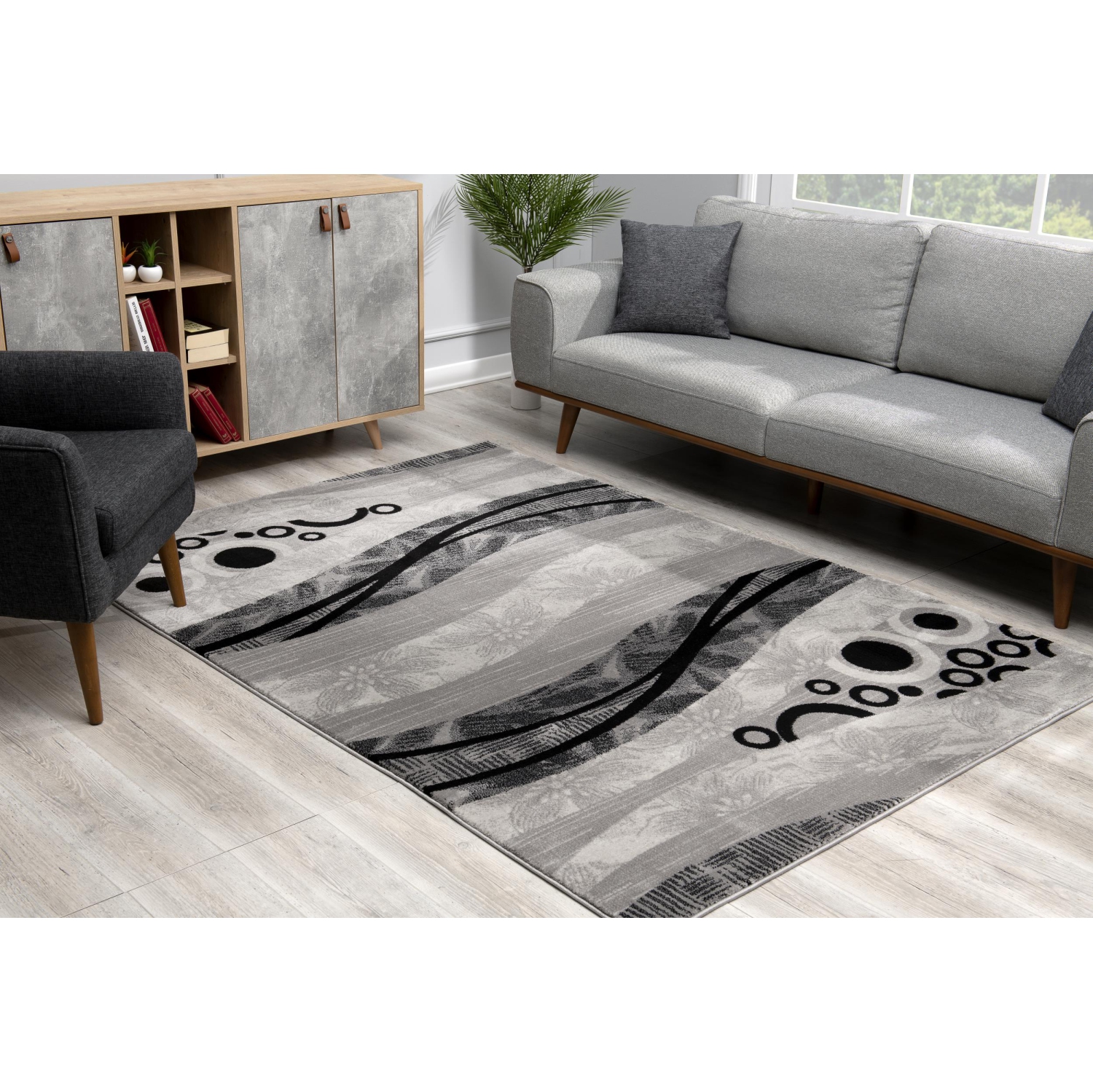 Rug Branch Eliam Contemporary Abstract Wave Grey/Black Indoor Area Rug