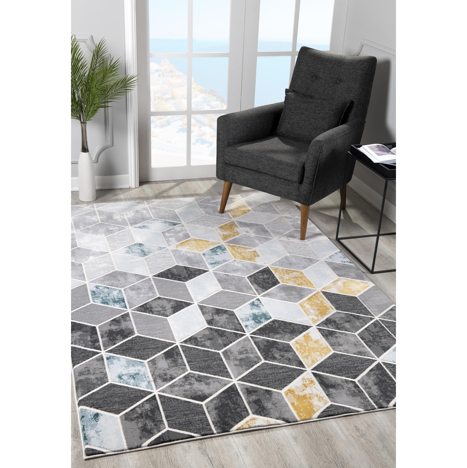 Rug Branch Kubo Contemporary Geometric Grey/Yellow Indoor Area Rug