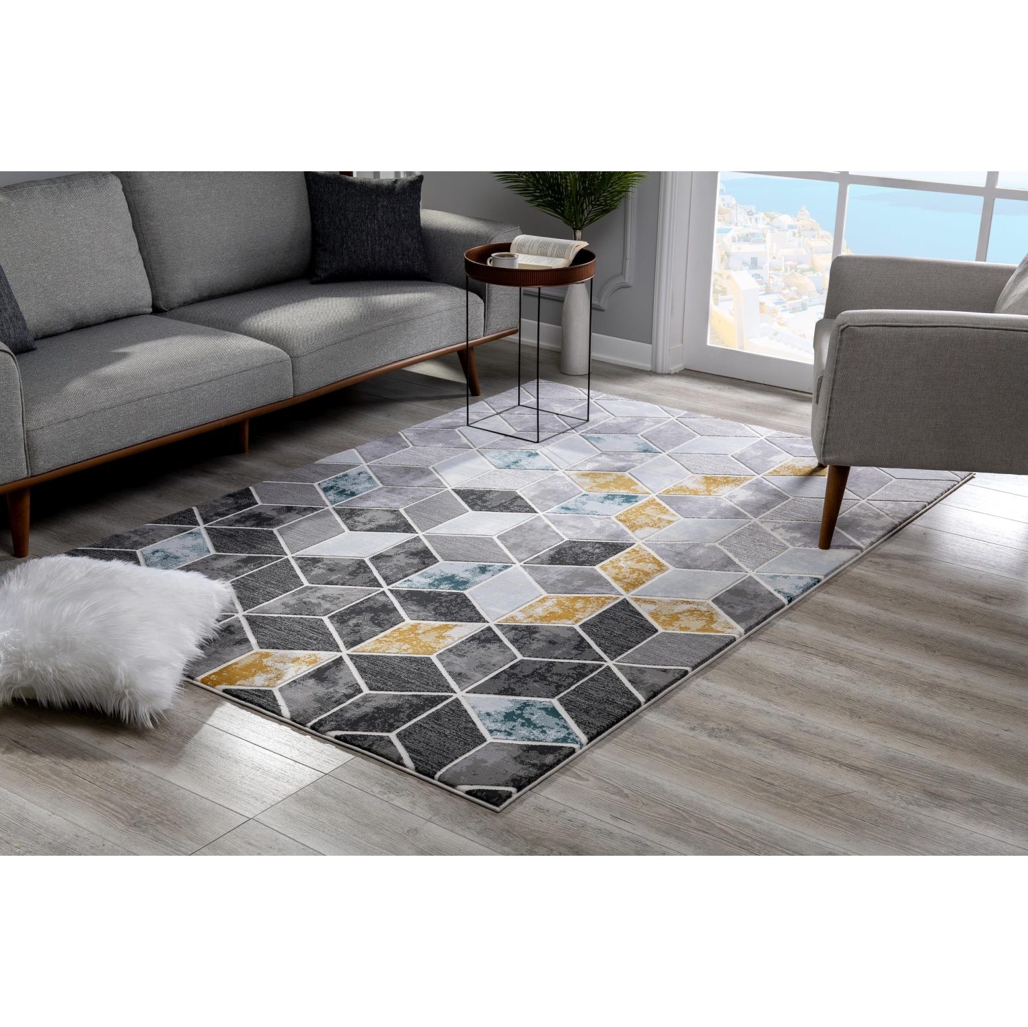Rug Branch Kubo Contemporary Geometric Grey/Yellow Indoor Area Rug
