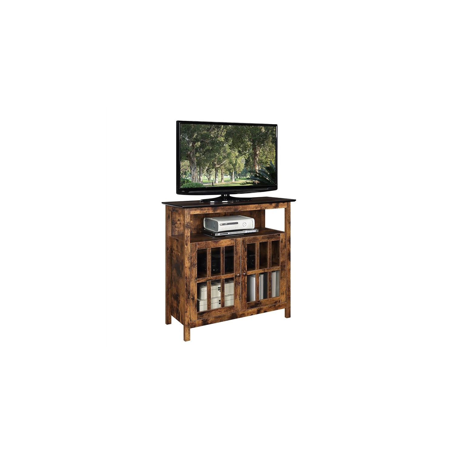 Big Sur Highboy TV Stand with Storage Cabinets in Brown Wood Finish