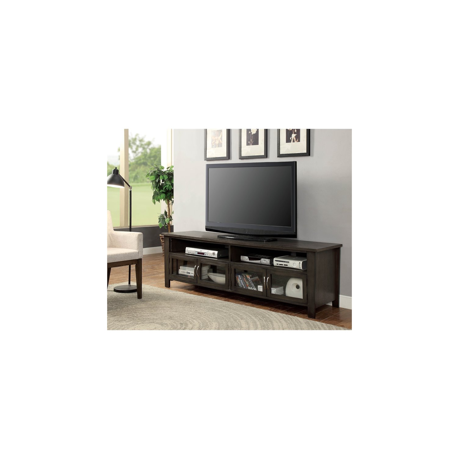 Bowery Hill Transitional Solid Wood 72-Inch TV Stand in Gray