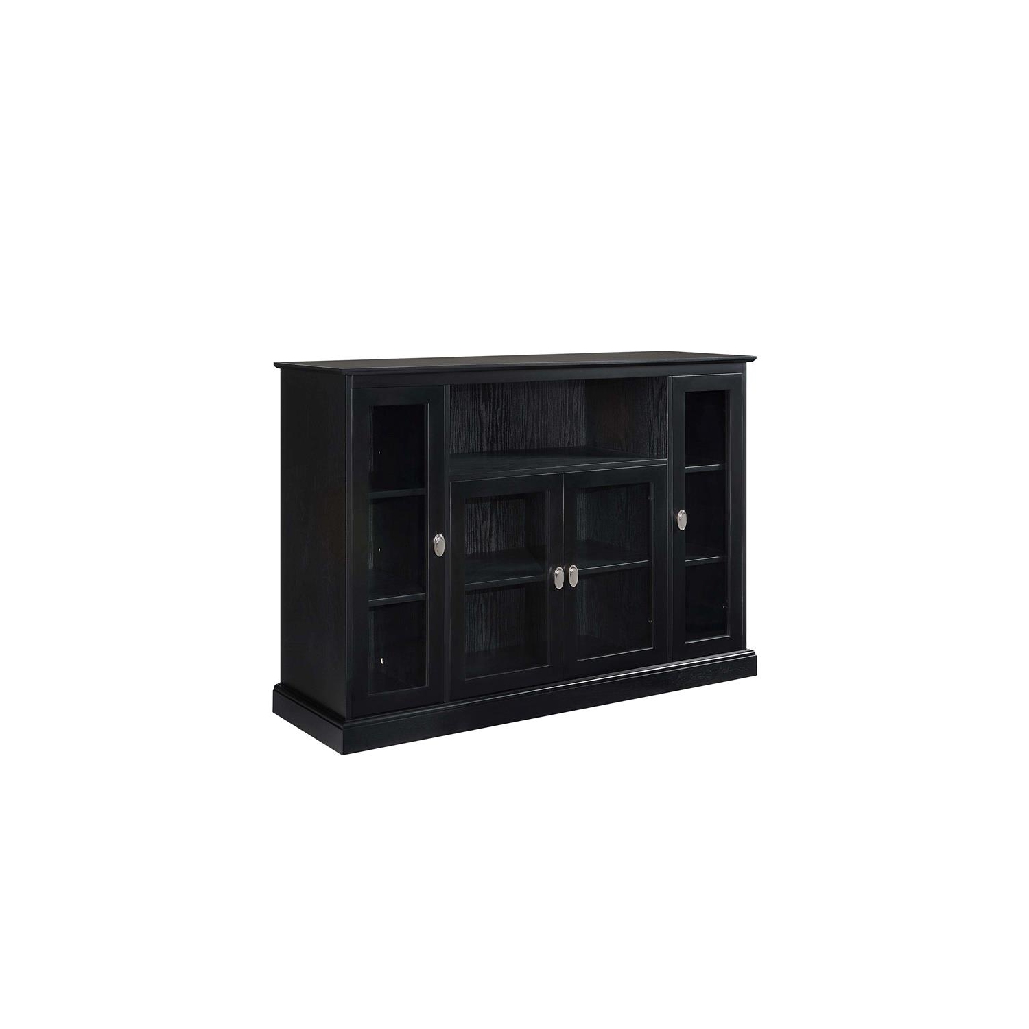 Summit Highboy TV Stand with Storage Cabinets and Shelves in Black Wood Finish