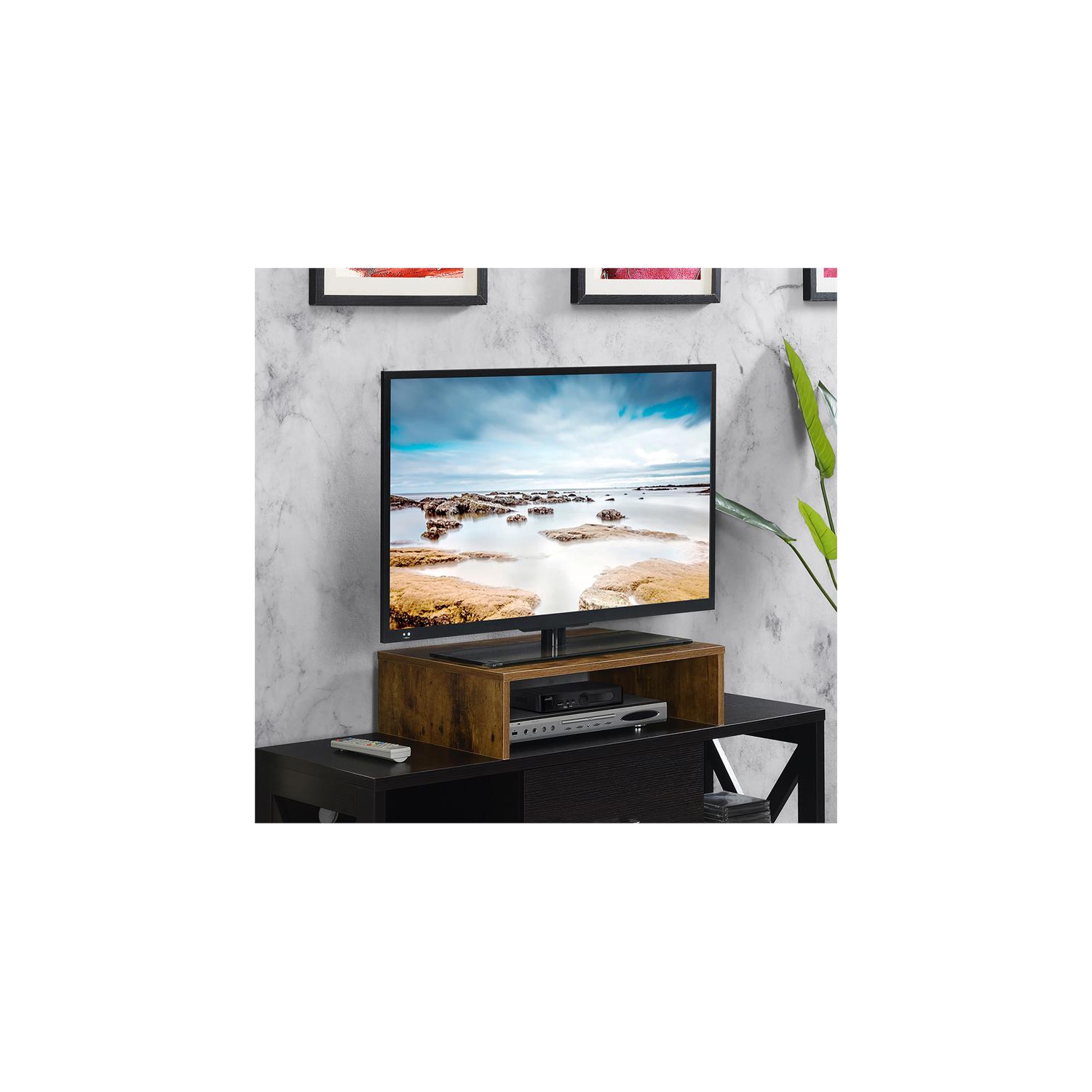 Pemberly Row Mid-Century Small TV/Monitor Riser in Nutmeg Wood Finish