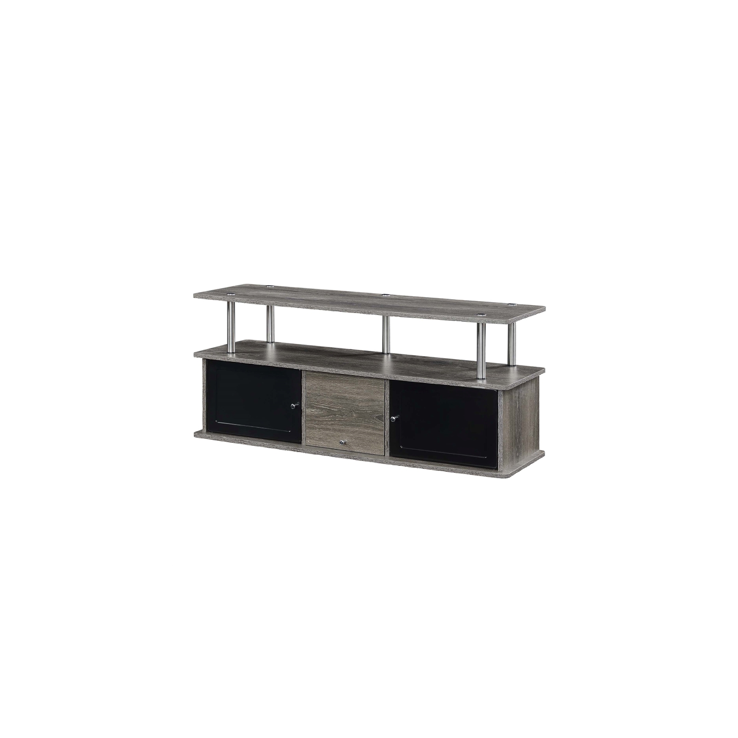 Designs2Go TV Stand with Three Storage Cabinets and Shelf in Medium Gray Wood