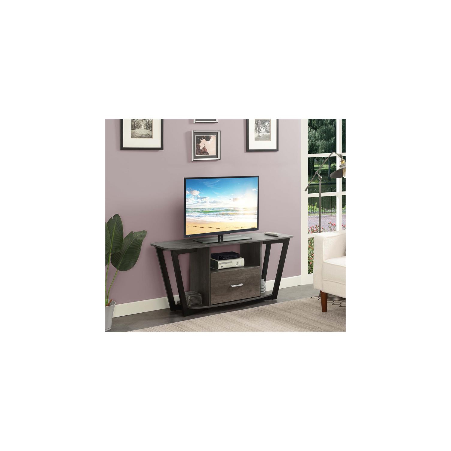 Graystone 60-inch One-Drawer TV Stand with Shelves in Gray Wood Finish