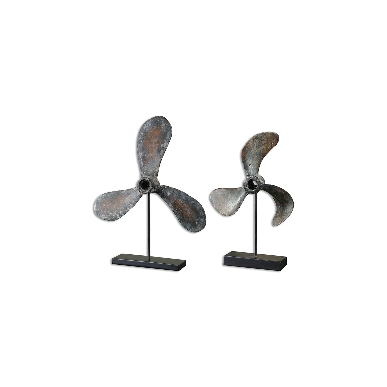 Bowery Hill Contemporary Metal Rust Propeller Sculptures in Black