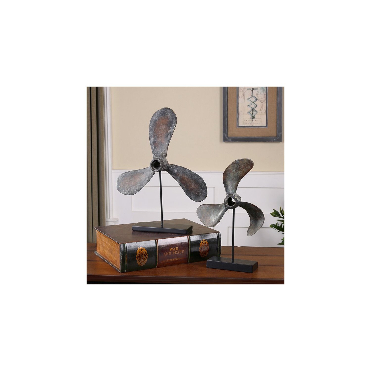 Bowery Hill Contemporary Metal Rust Propeller Sculptures in Black